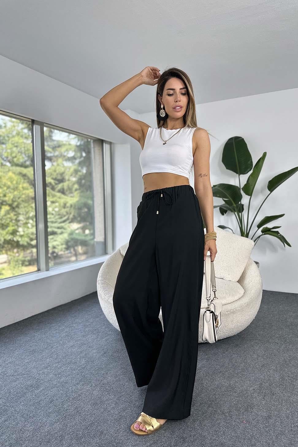 Orjinal Marka Natural Pamuklu Yazlık Salaş Pantalon Siyah