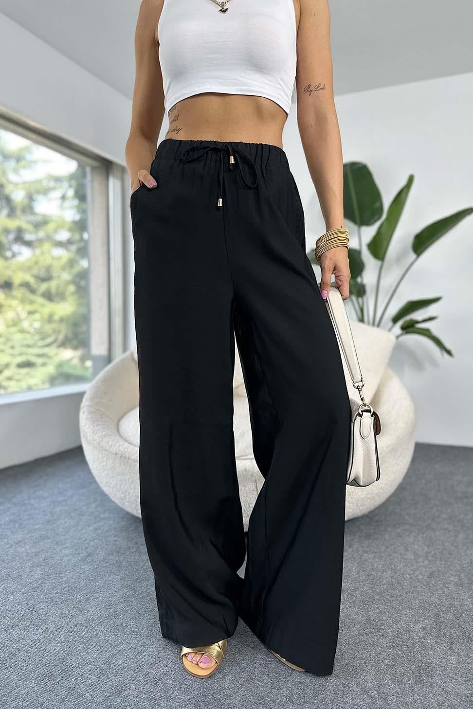 Orjinal Marka Natural Pamuklu Yazlık Salaş Pantalon Siyah