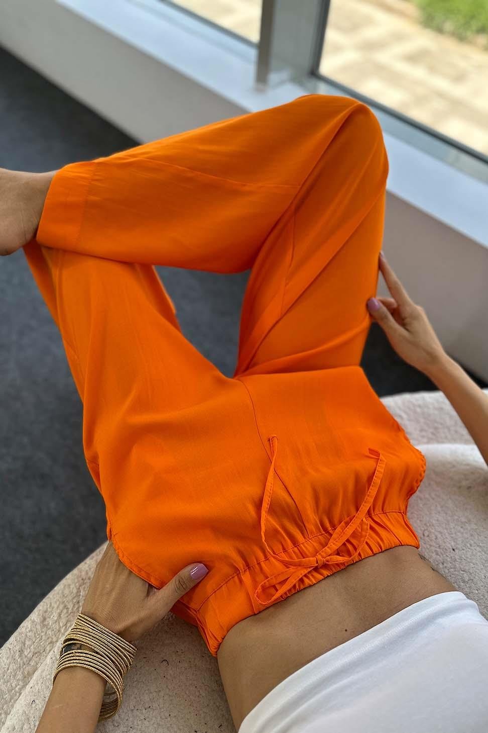 Orjinal Marka Natural Pamuklu Yazlık Salaş Pantalon Turuncu