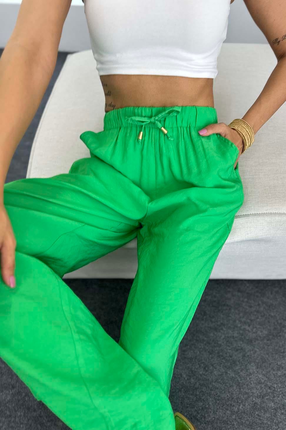 Orjinal Marka Natural Pamuklu Yazlık Salaş Pantalon Yeşil