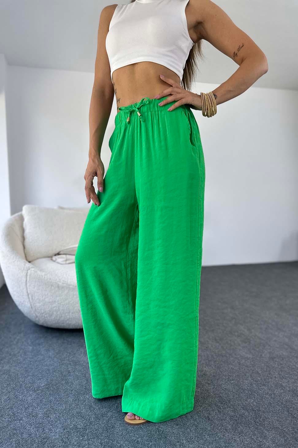 Orjinal Marka Natural Pamuklu Yazlık Salaş Pantalon Yeşil