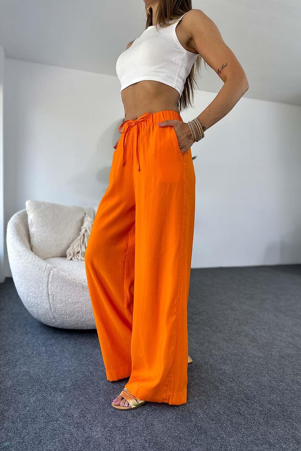 Orjinal Marka Natural Pamuklu Yazlık Salaş Pantalon Turuncu