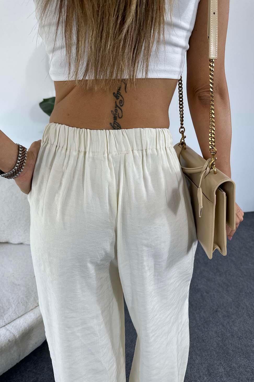Orjinal Marka Natural Pamuklu Yazlık Salaş Pantalon Ekru