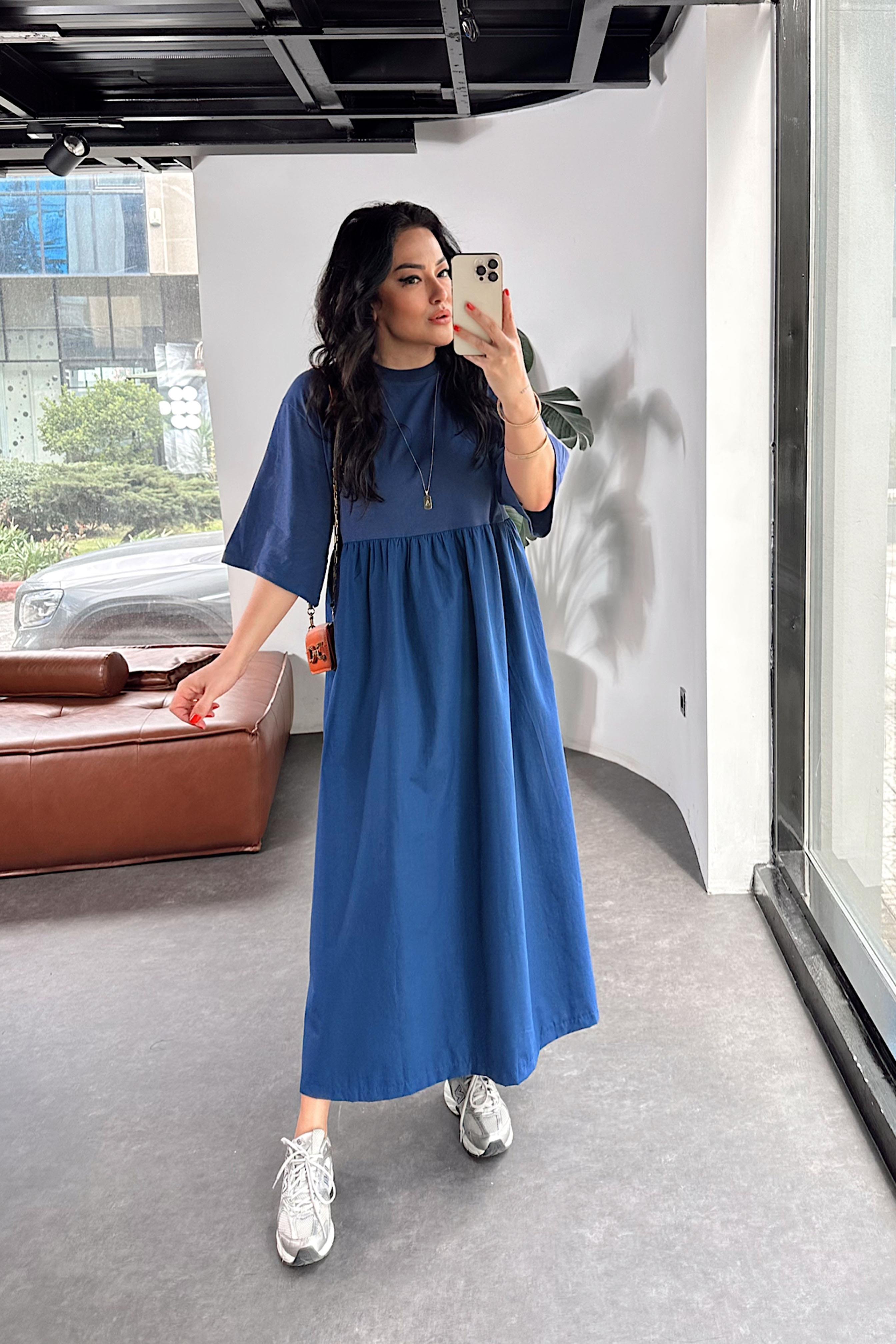 Orjinal Model Oversize Elbise İndigo Mavisi