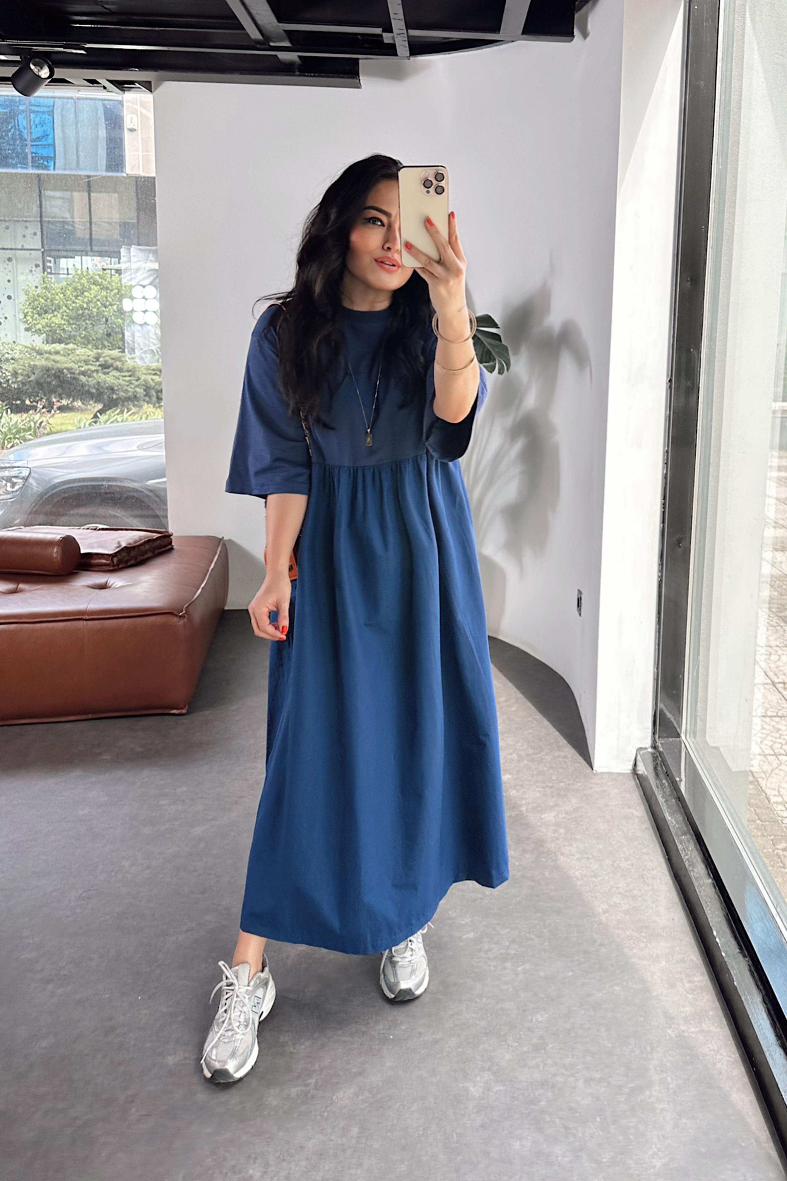 Orjinal Model Oversize Elbise İndigo Mavisi