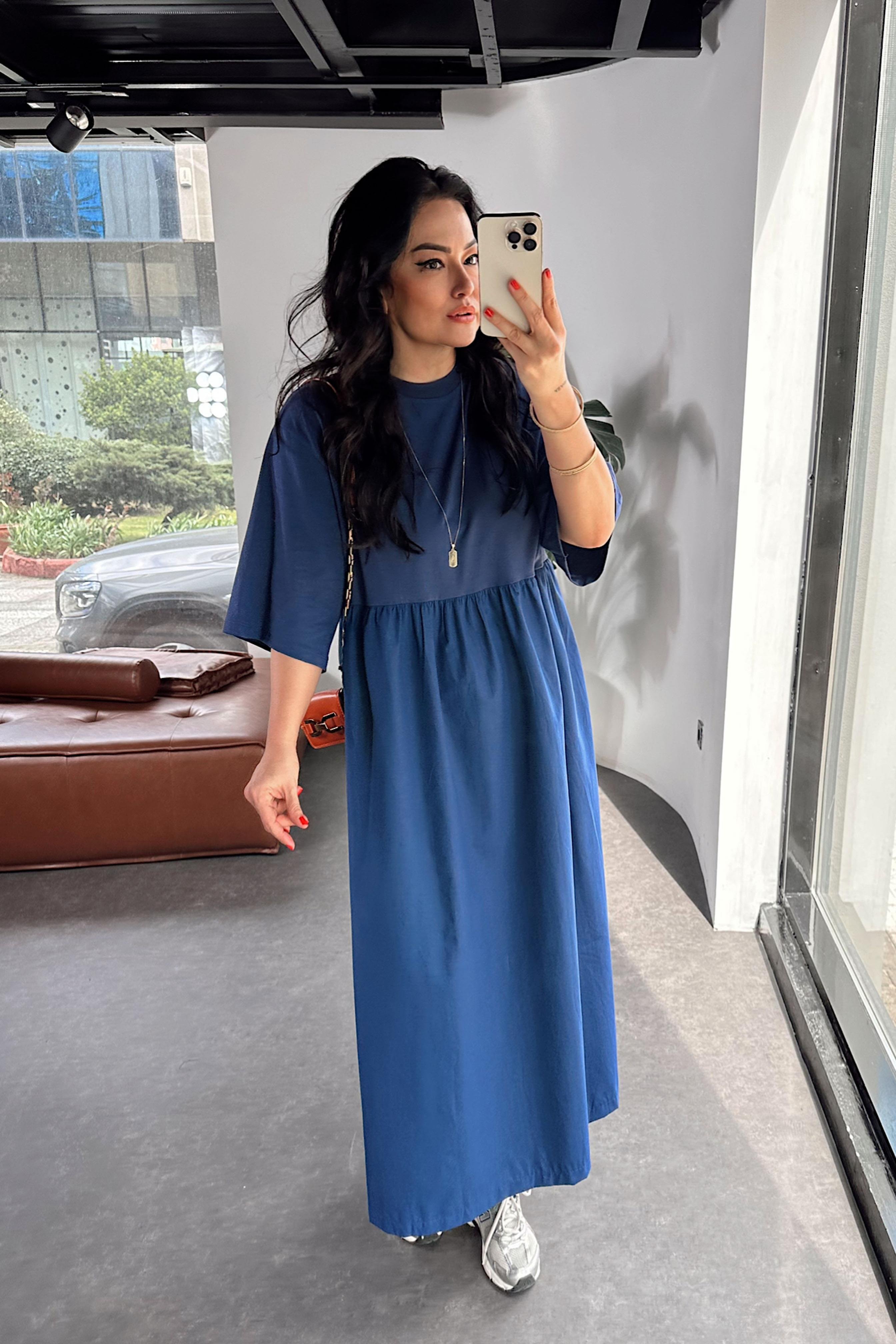 Orjinal Model Oversize Elbise İndigo Mavisi