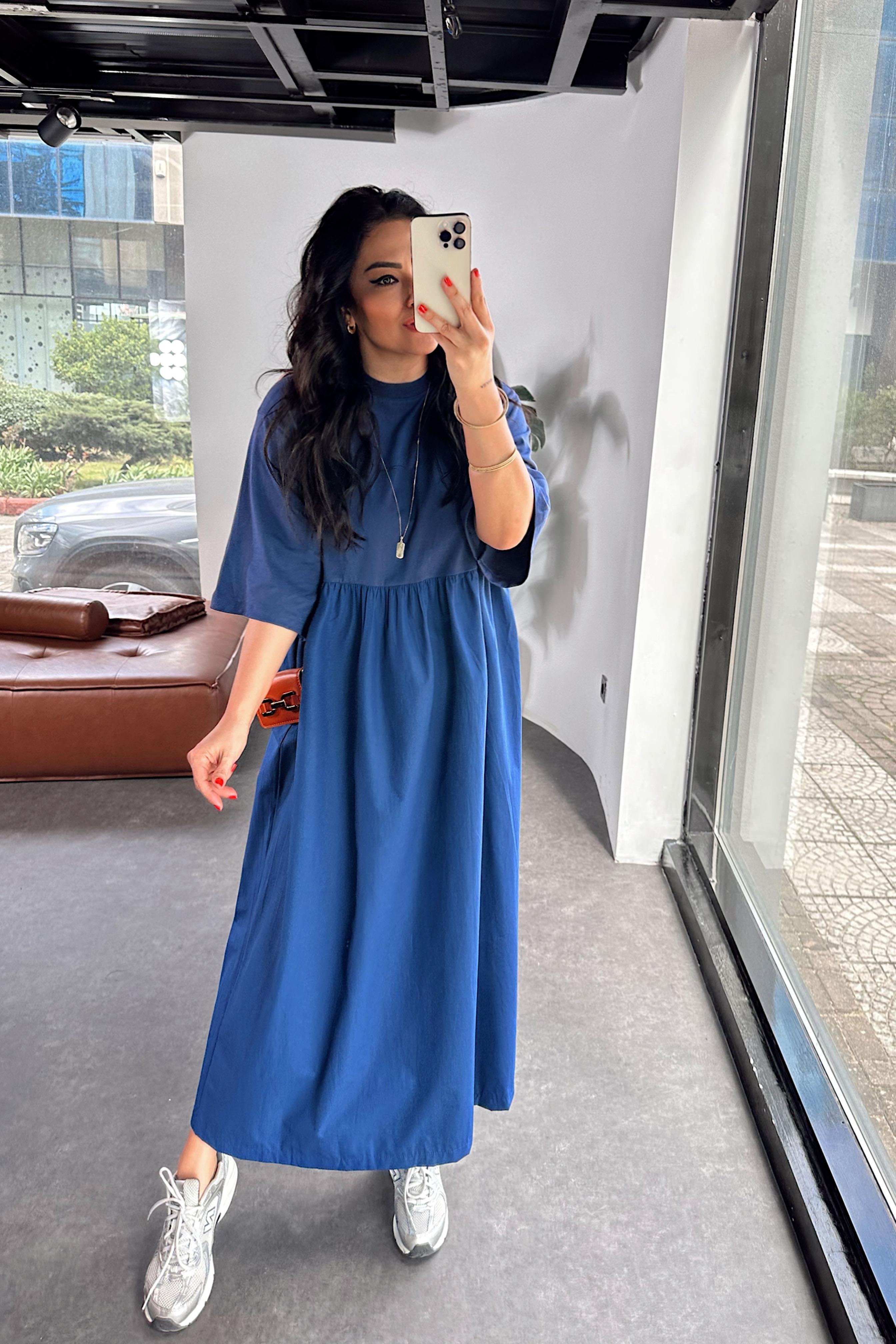 Orjinal Model Oversize Elbise İndigo Mavisi