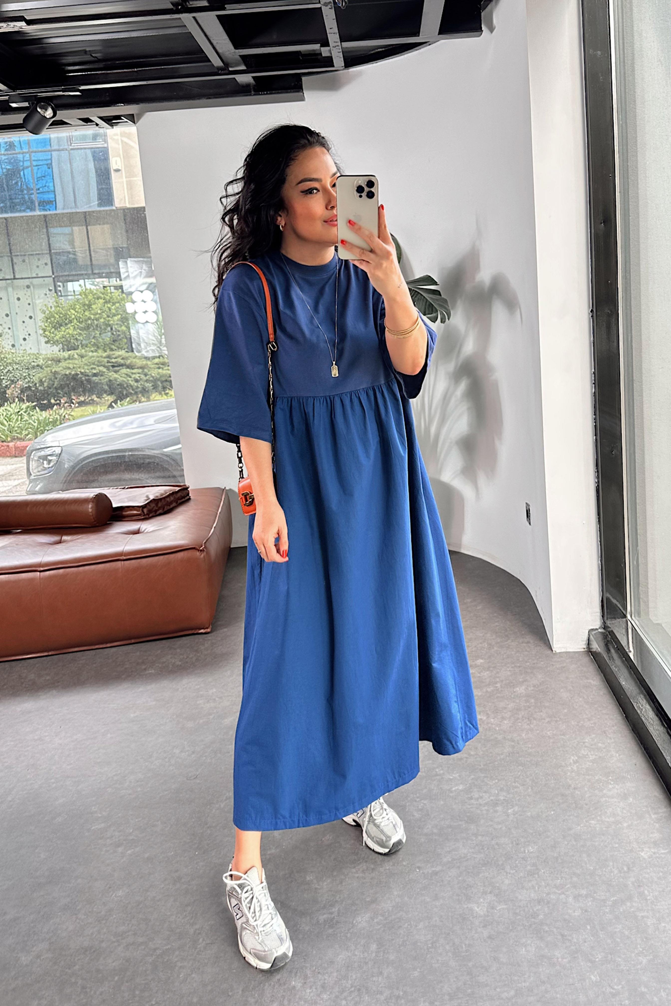 Orjinal Model Oversize Elbise İndigo Mavisi