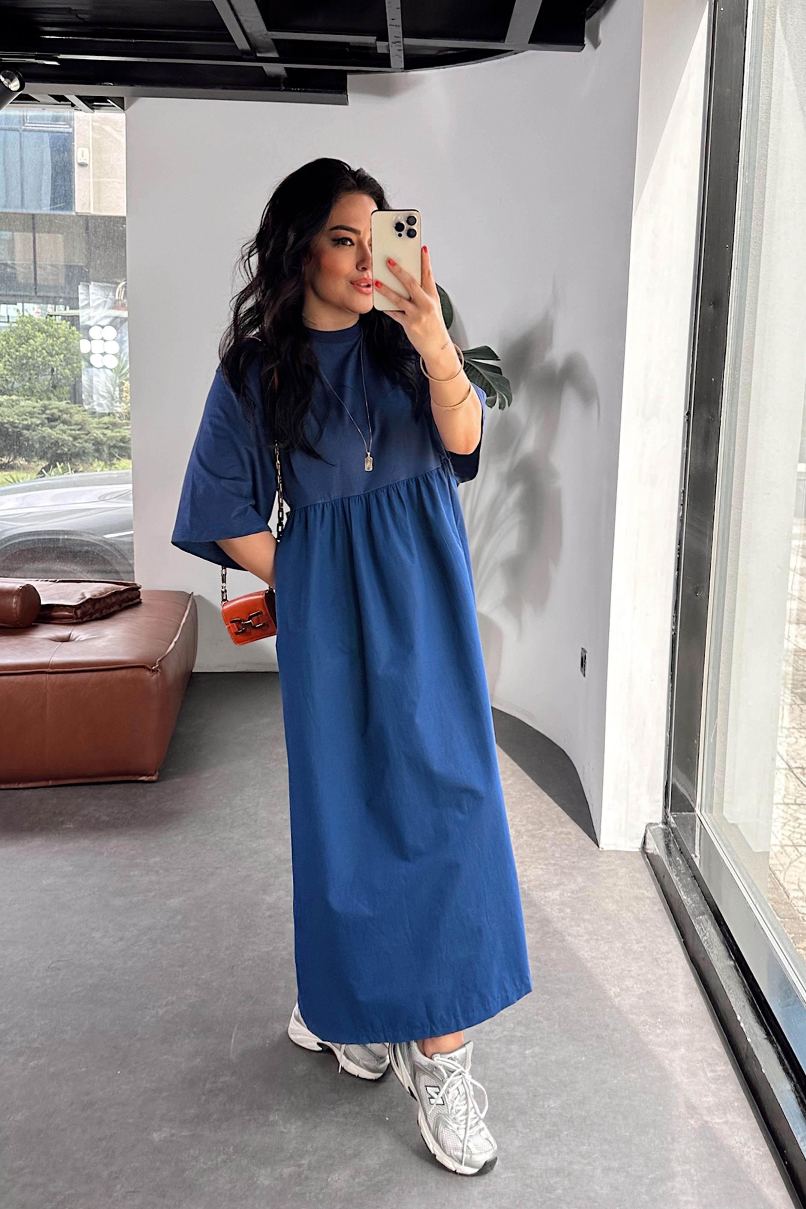 Orjinal Model Oversize Elbise İndigo Mavisi
