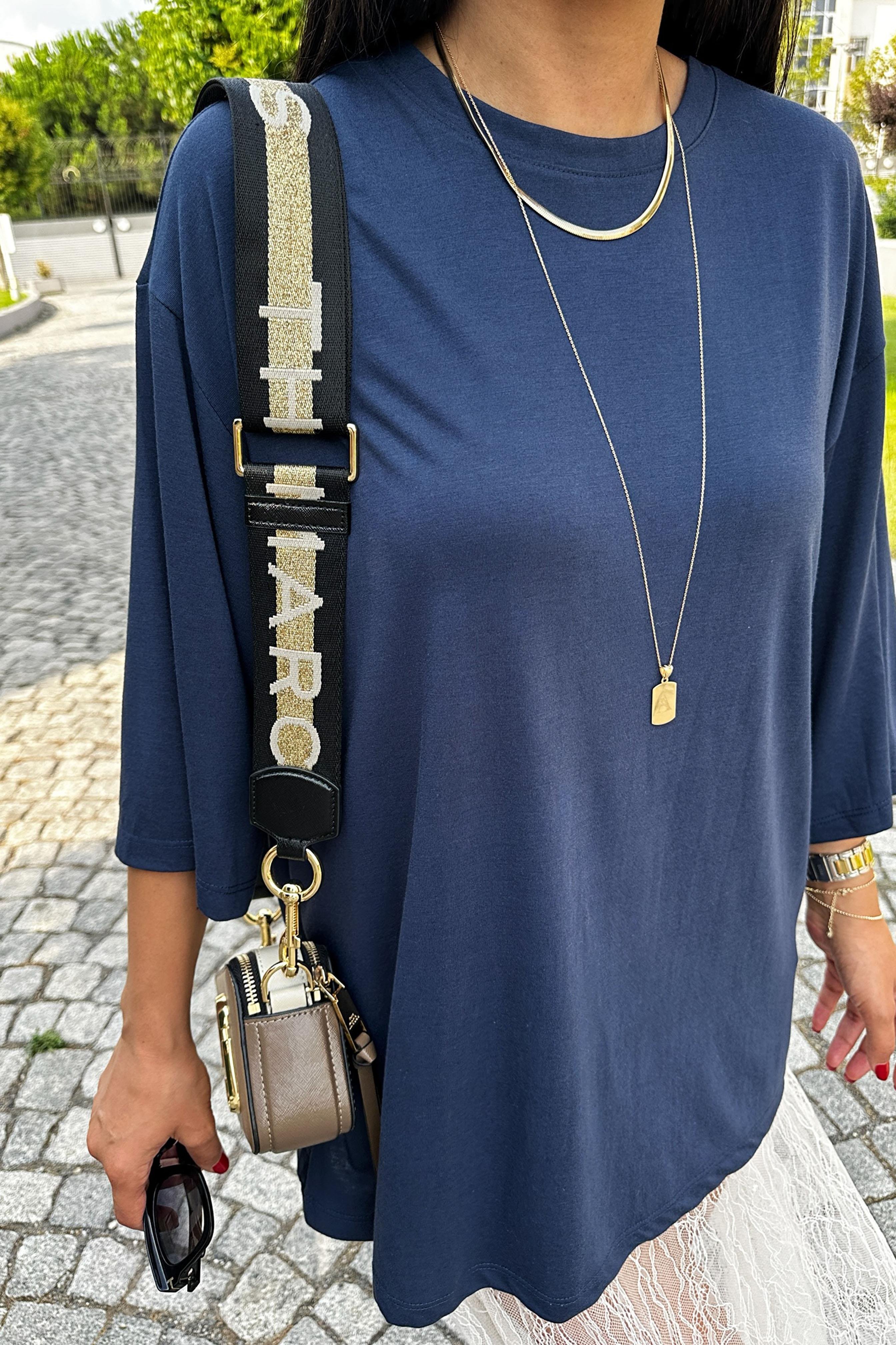 Oversize Basic Tişört Lacivert