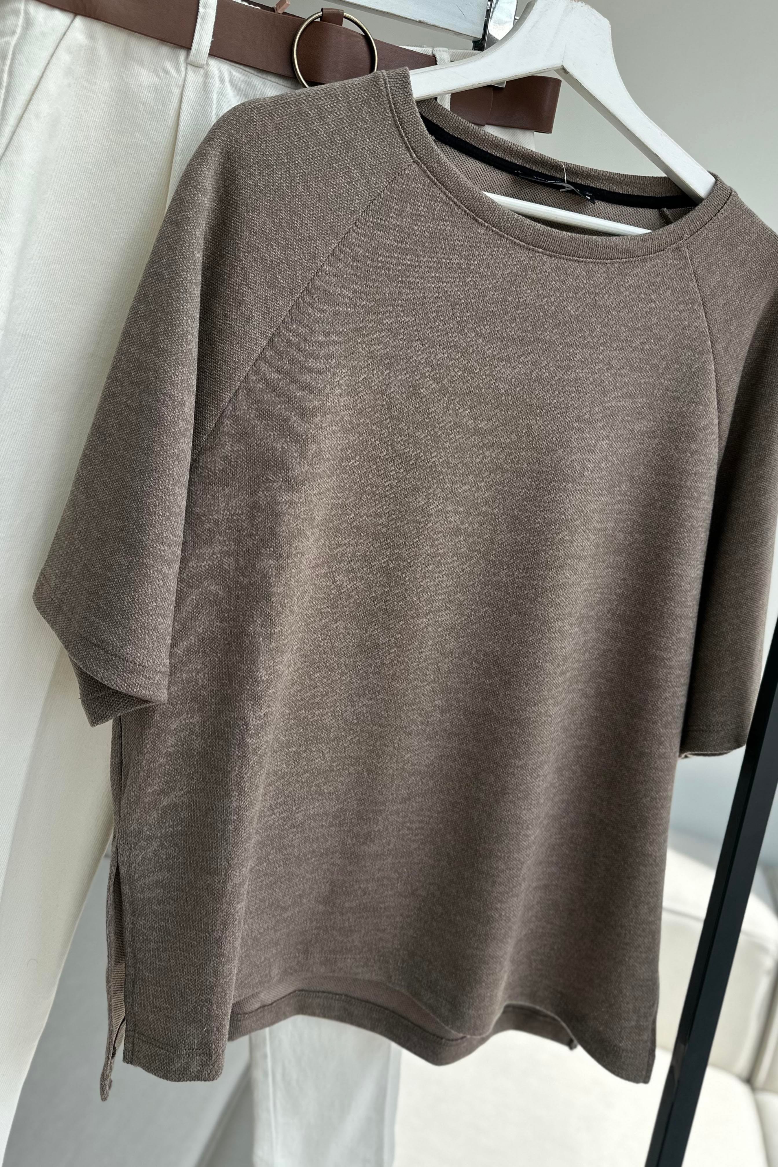 Oversize İnterlok Tişört Vizon