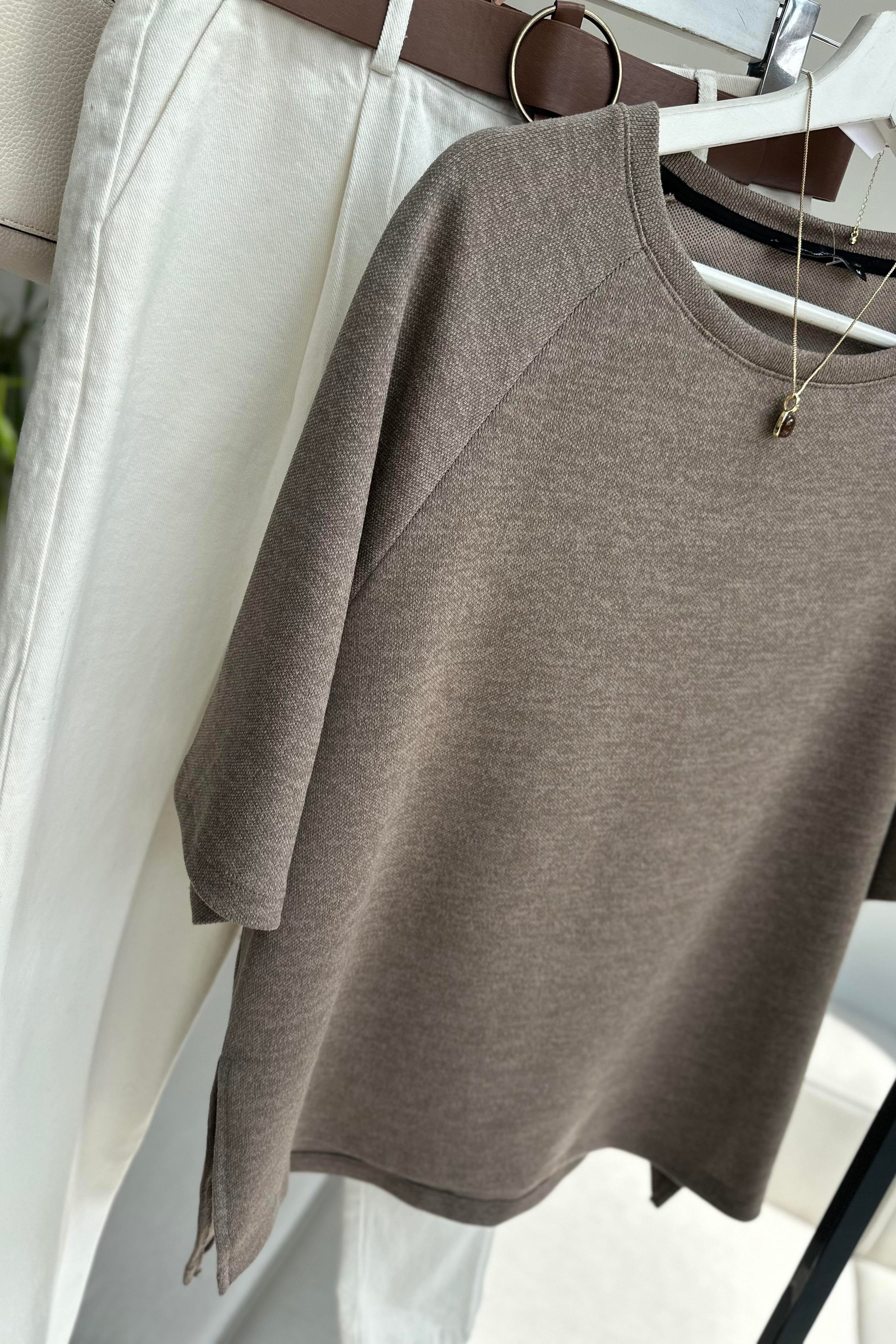 Oversize İnterlok Tişört Vizon