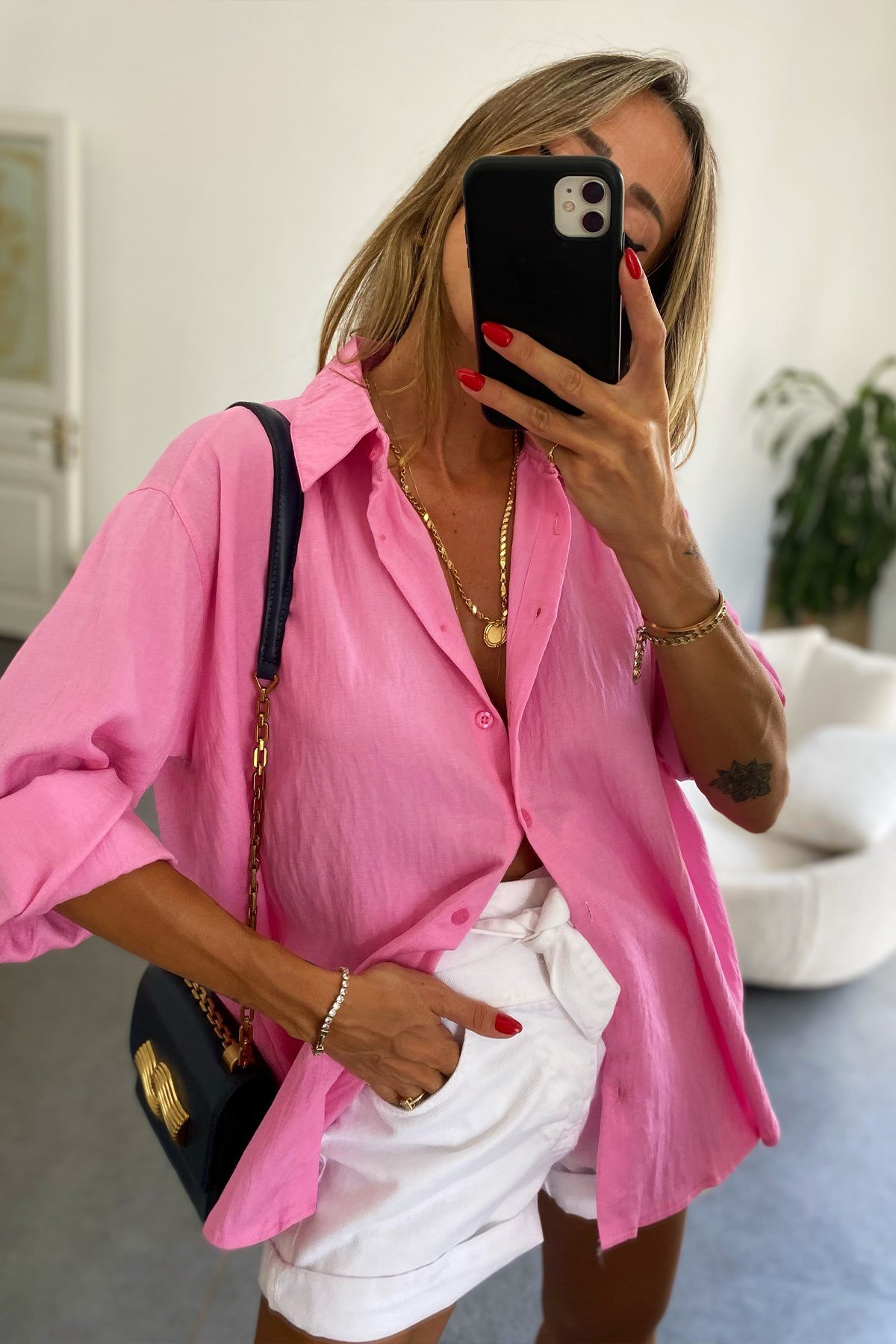 Oversize Kadın Gömlek Pembe