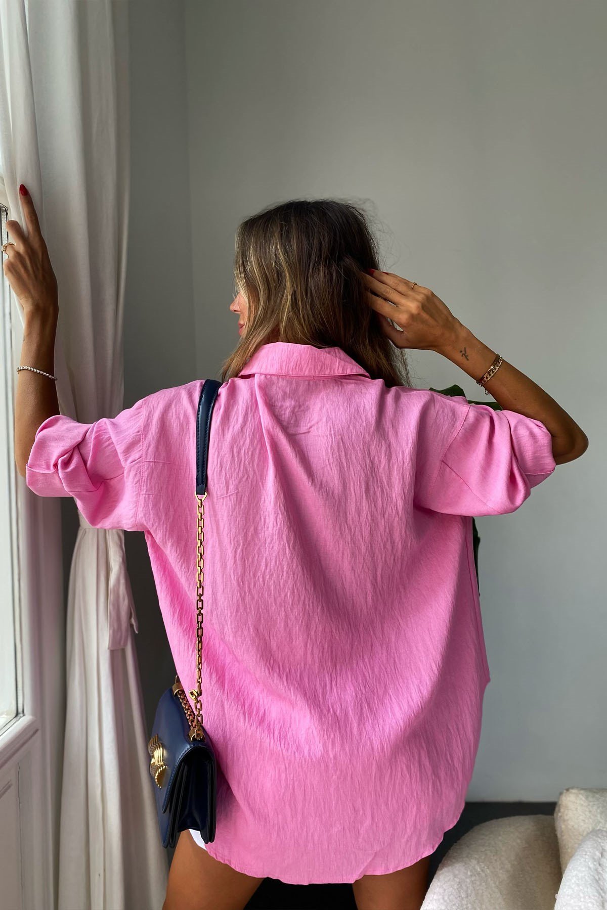 Oversize Kadın Gömlek Pembe