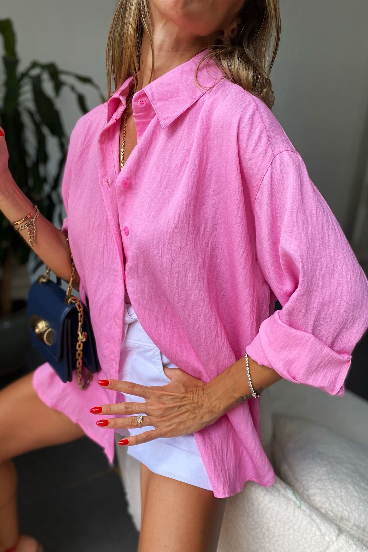 Oversize Kadın Gömlek Pembe
