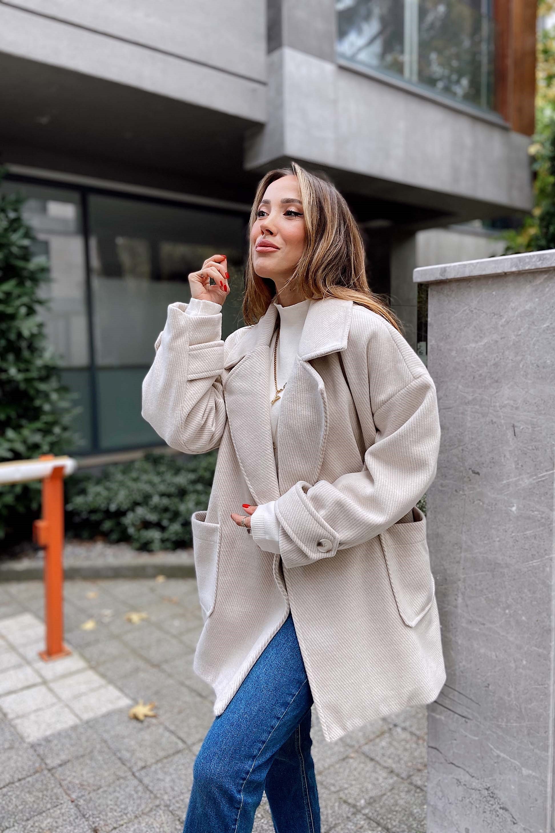 Oversize Kadın Kaban Taş Rengi