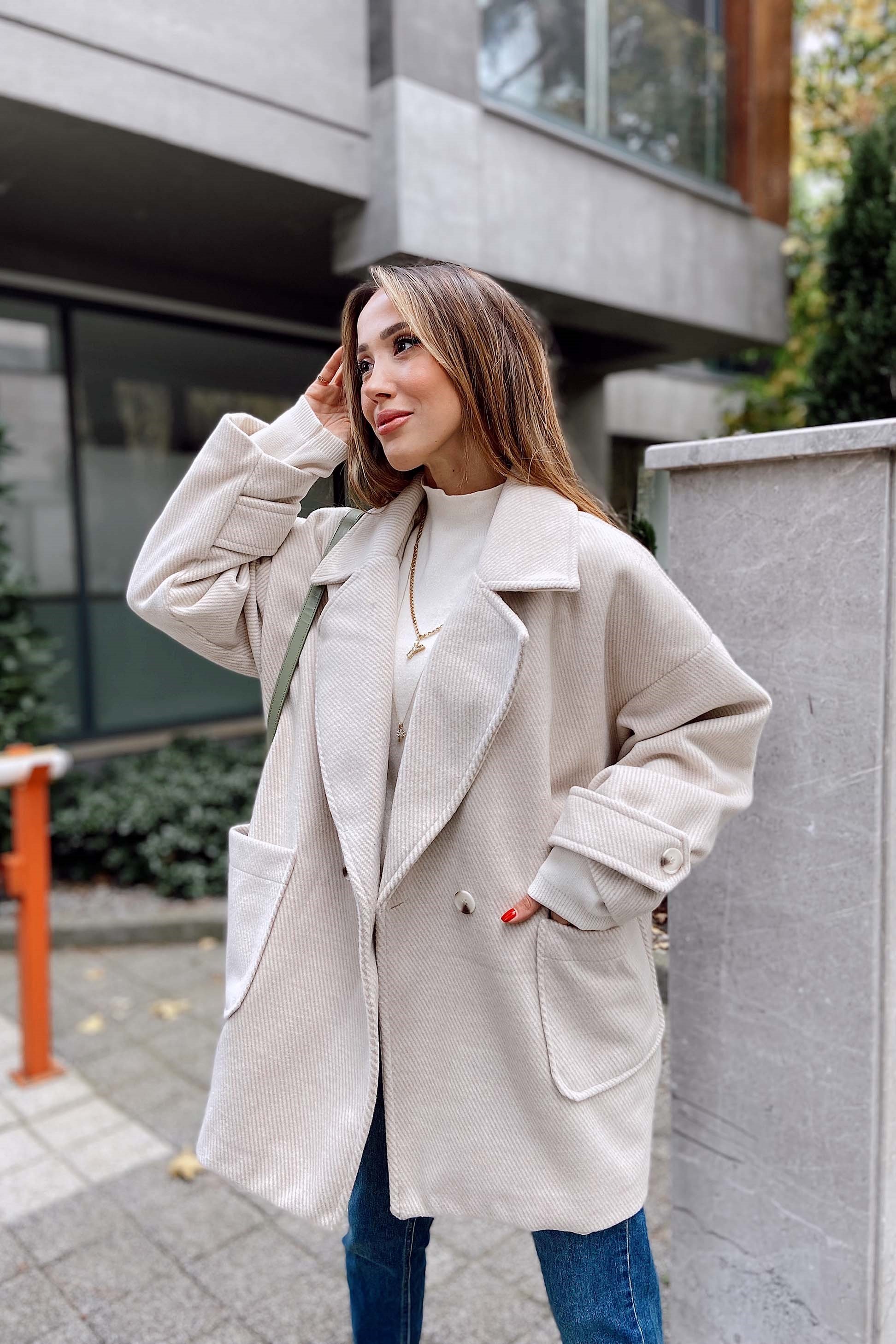 Oversize Kadın Kaban Taş Rengi