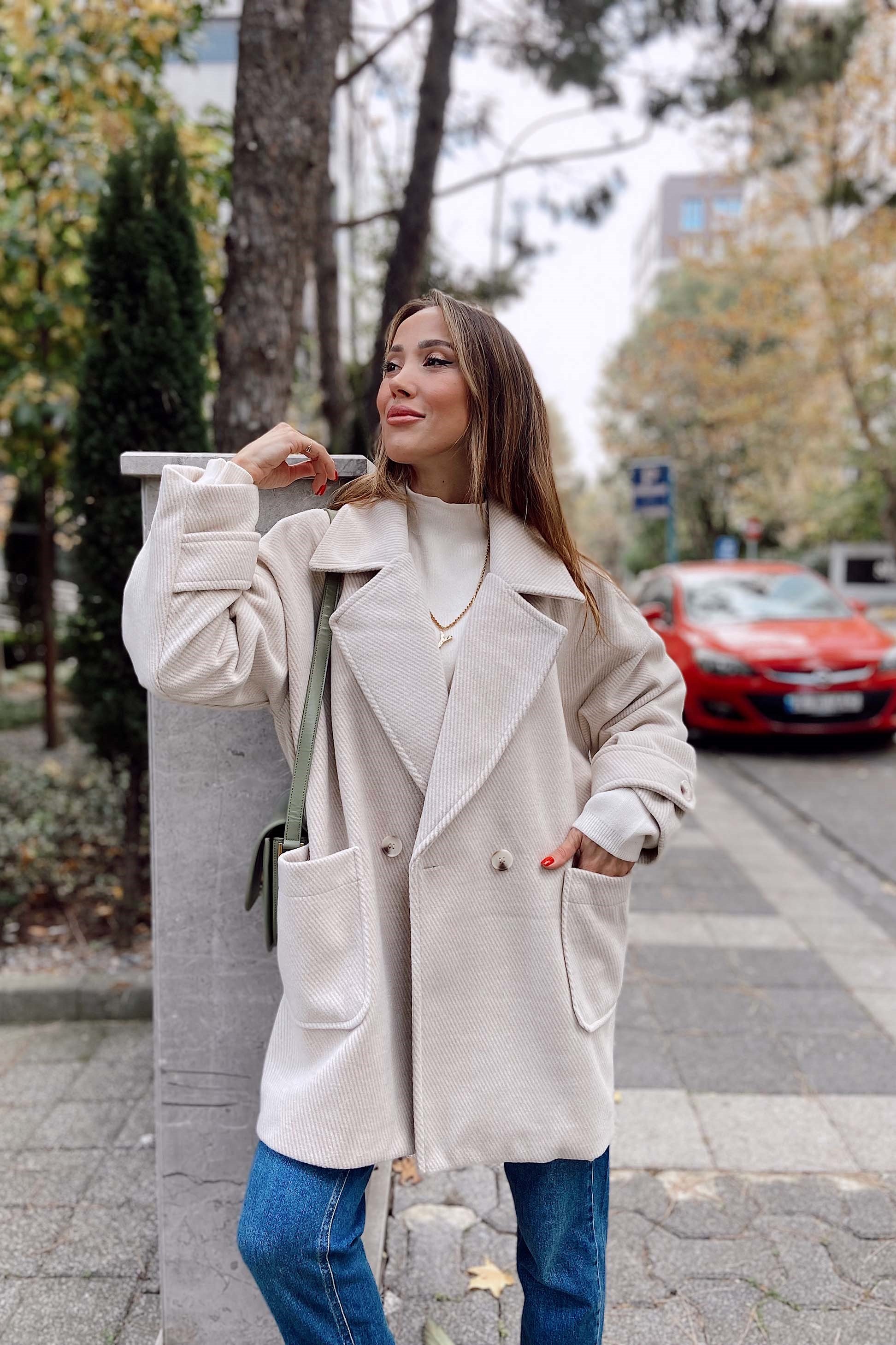 Oversize Kadın Kaban Taş Rengi