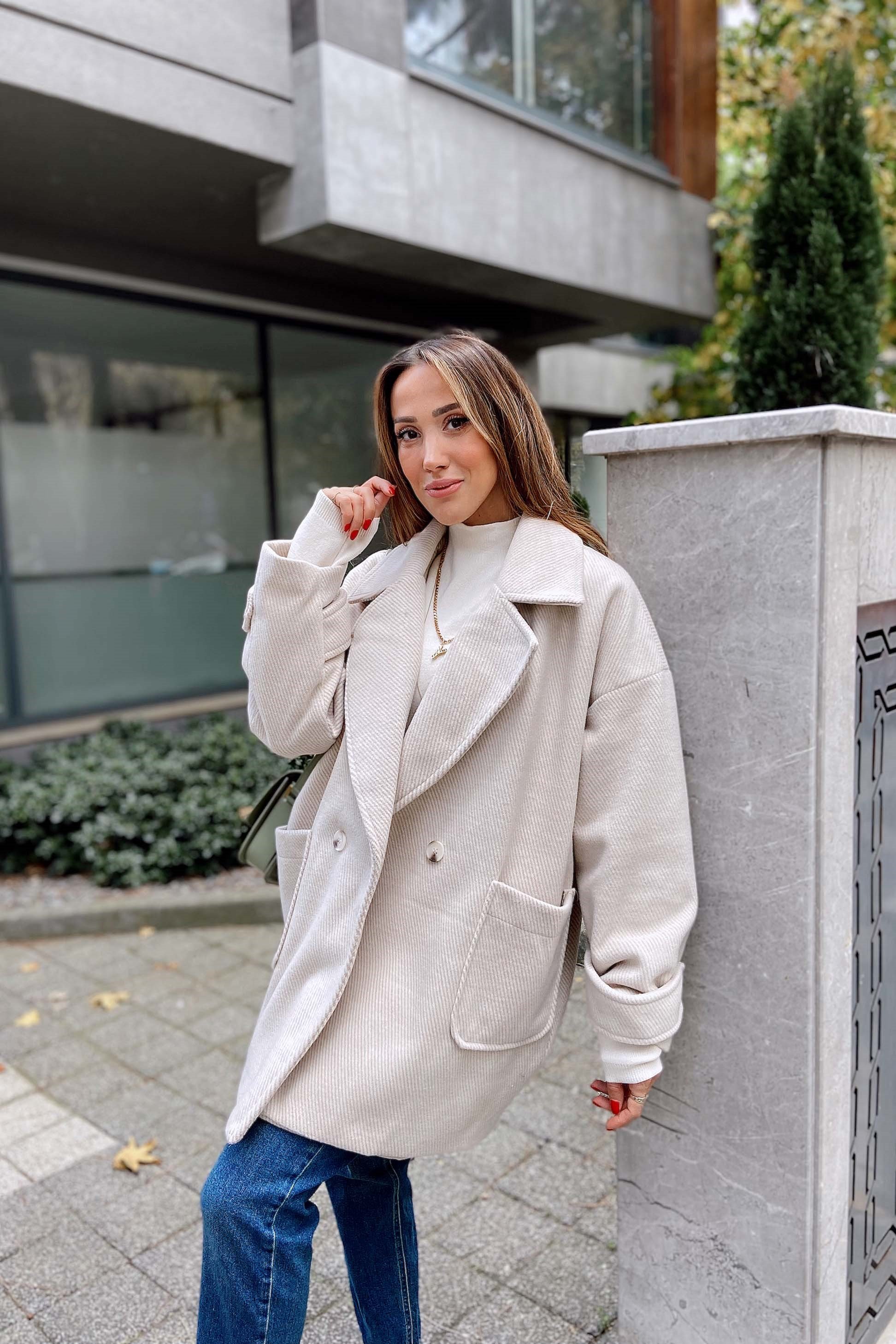 Oversize Kadın Kaban Taş Rengi