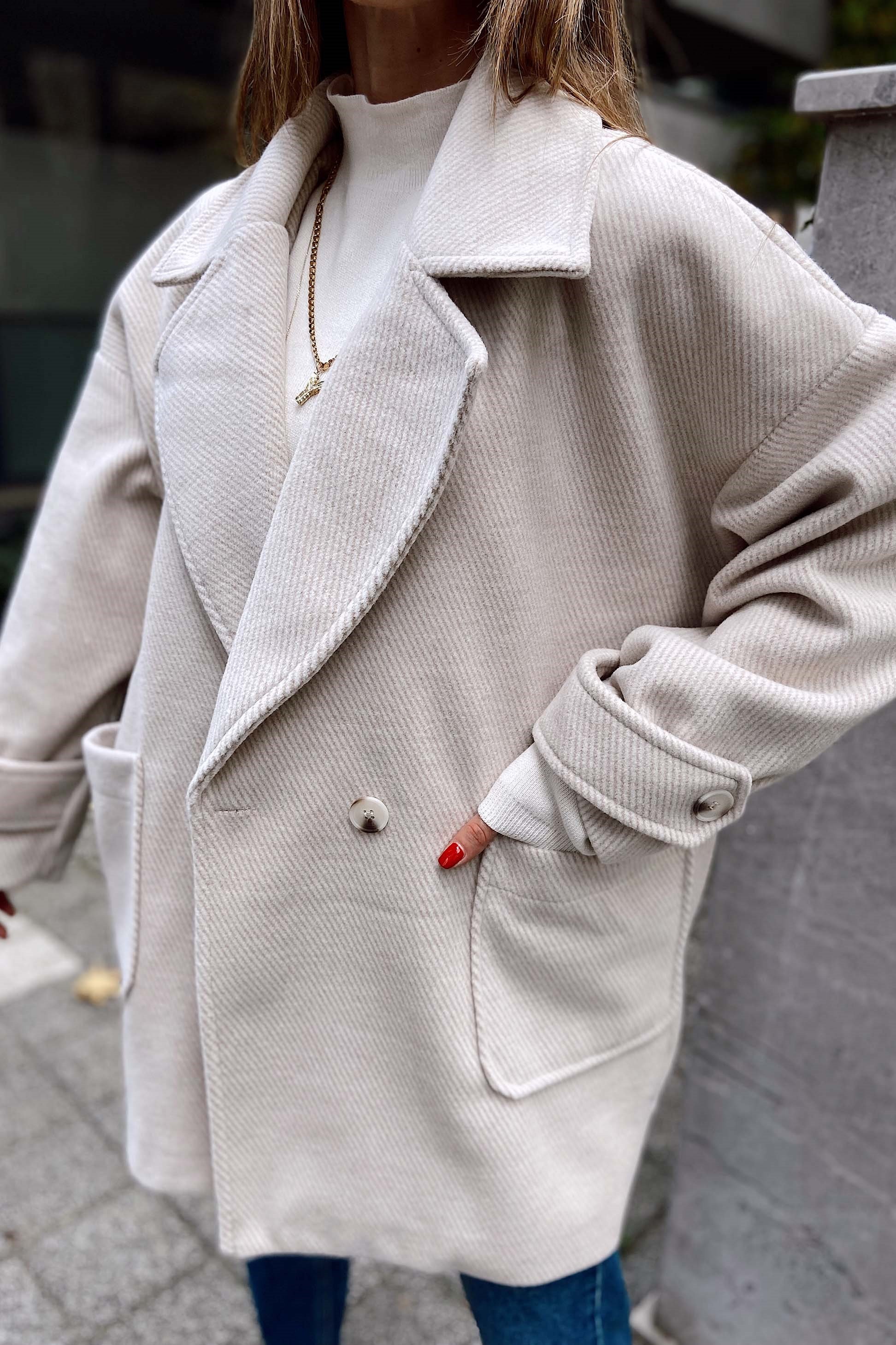 Oversize Kadın Kaban Taş Rengi