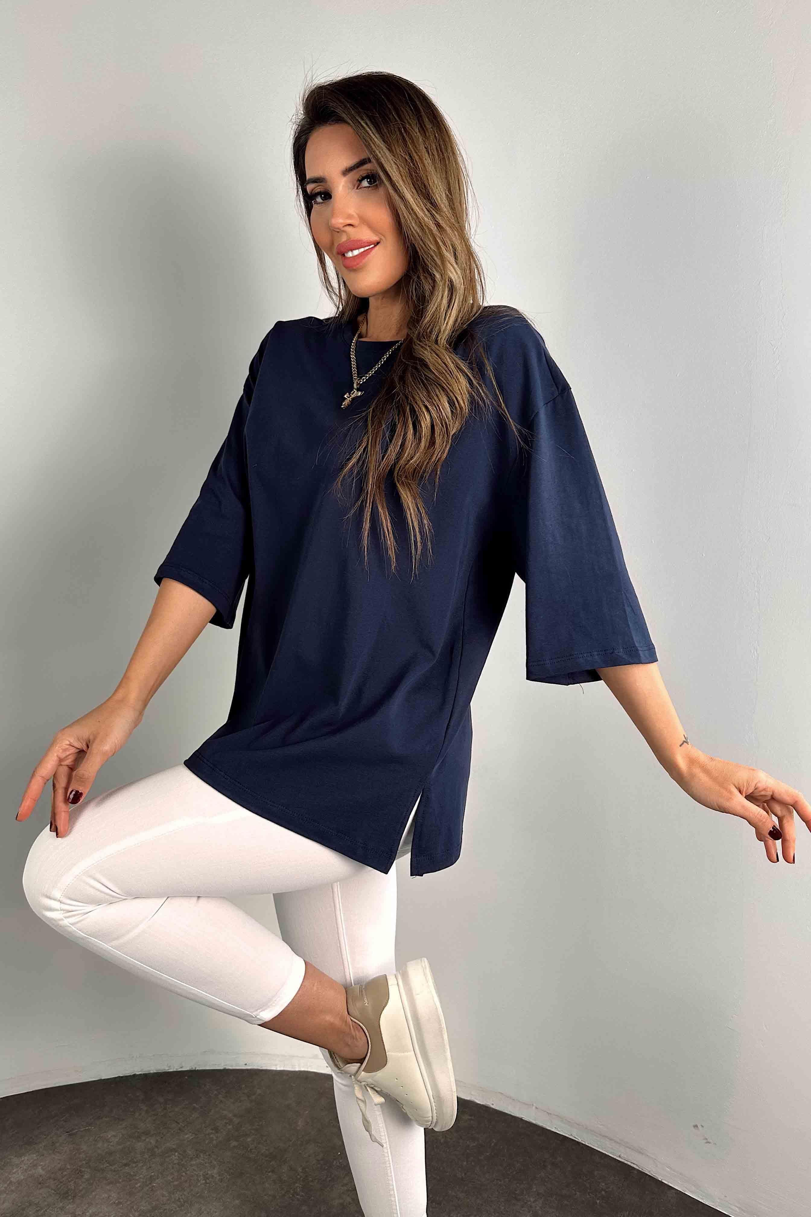 Oversize Kadın Tişört Lacivert