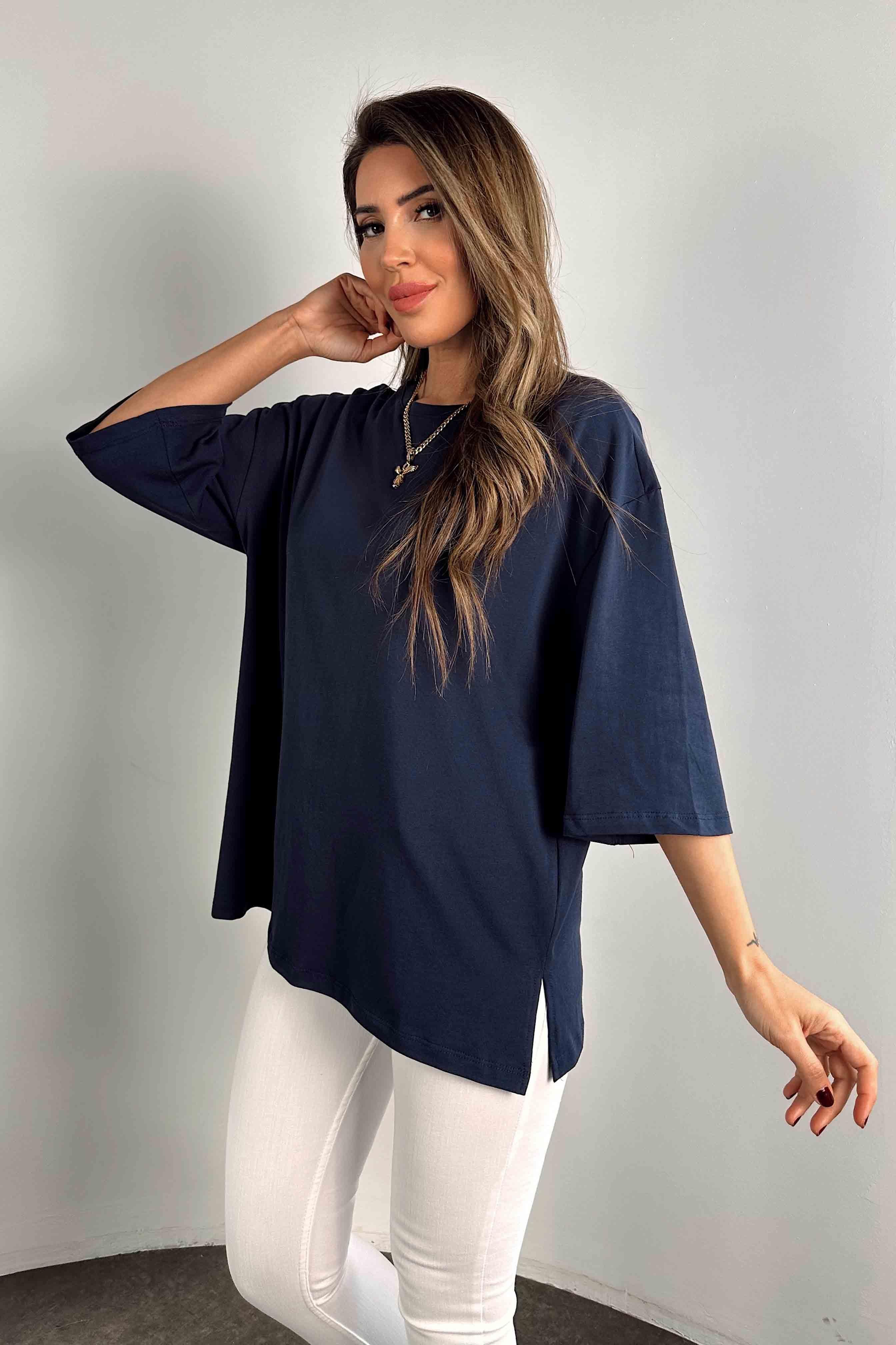 Oversize Kadın Tişört Lacivert