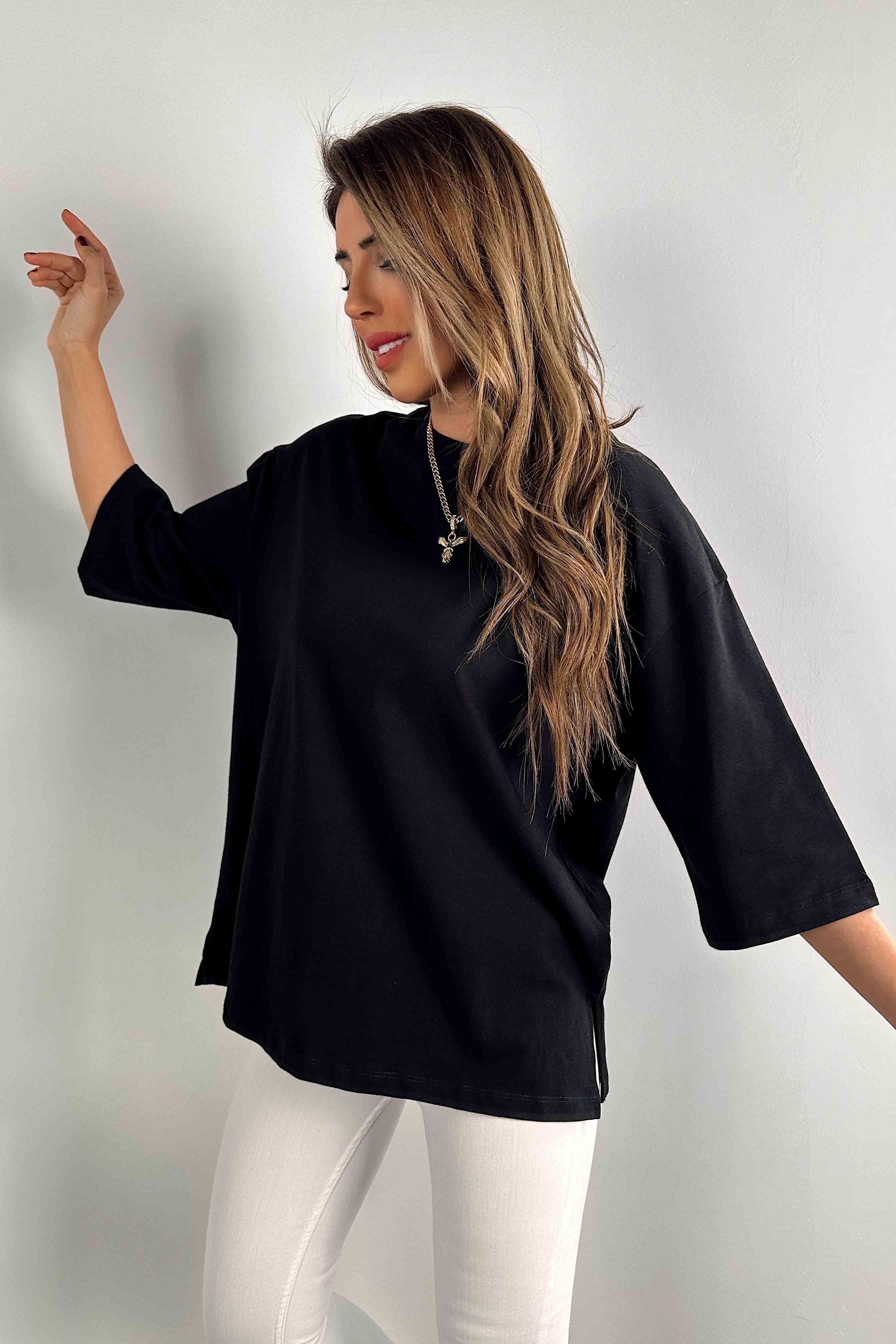 Oversize Kadın Tişört Siyah
