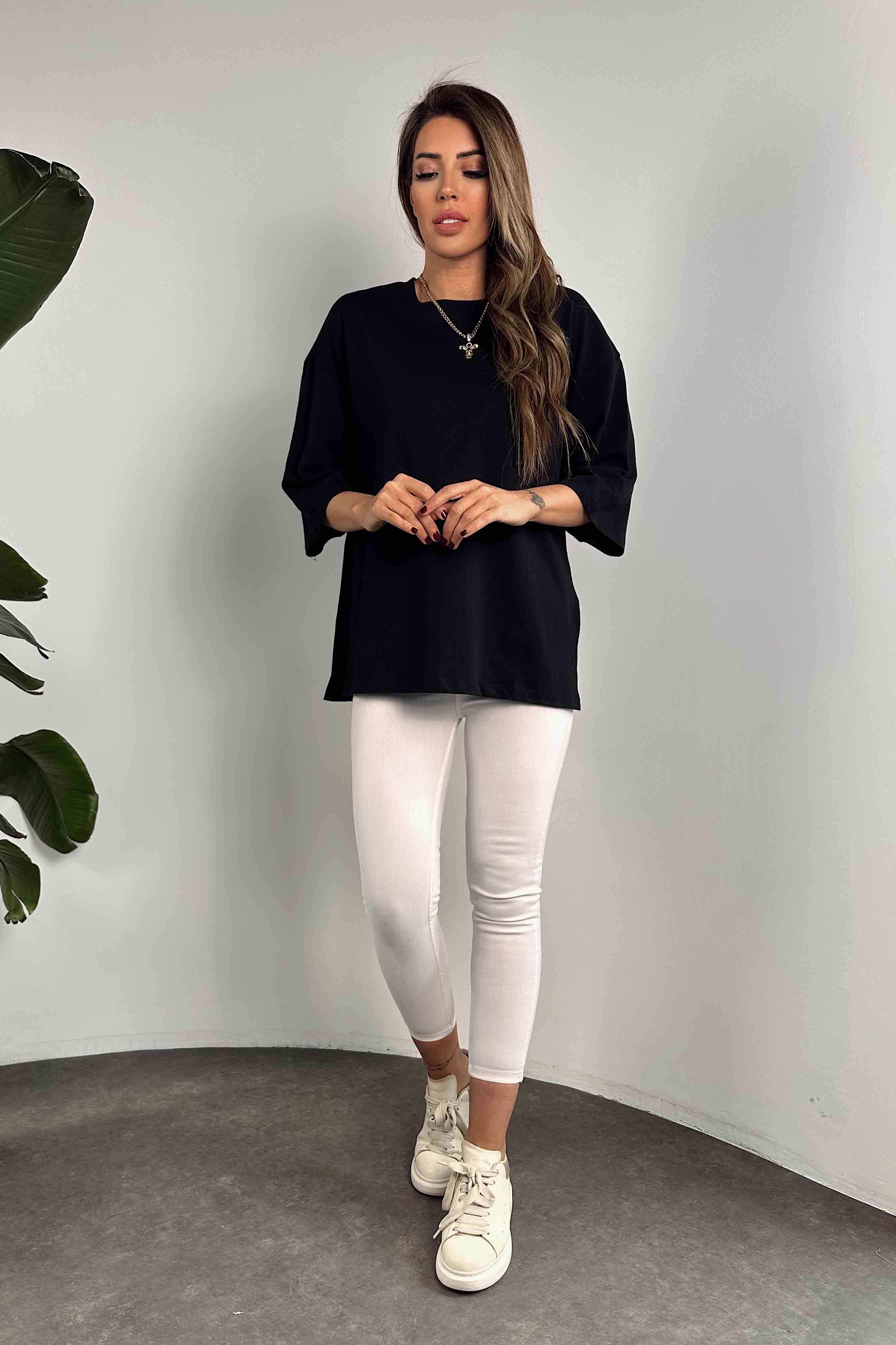 Oversize Kadın Tişört Siyah