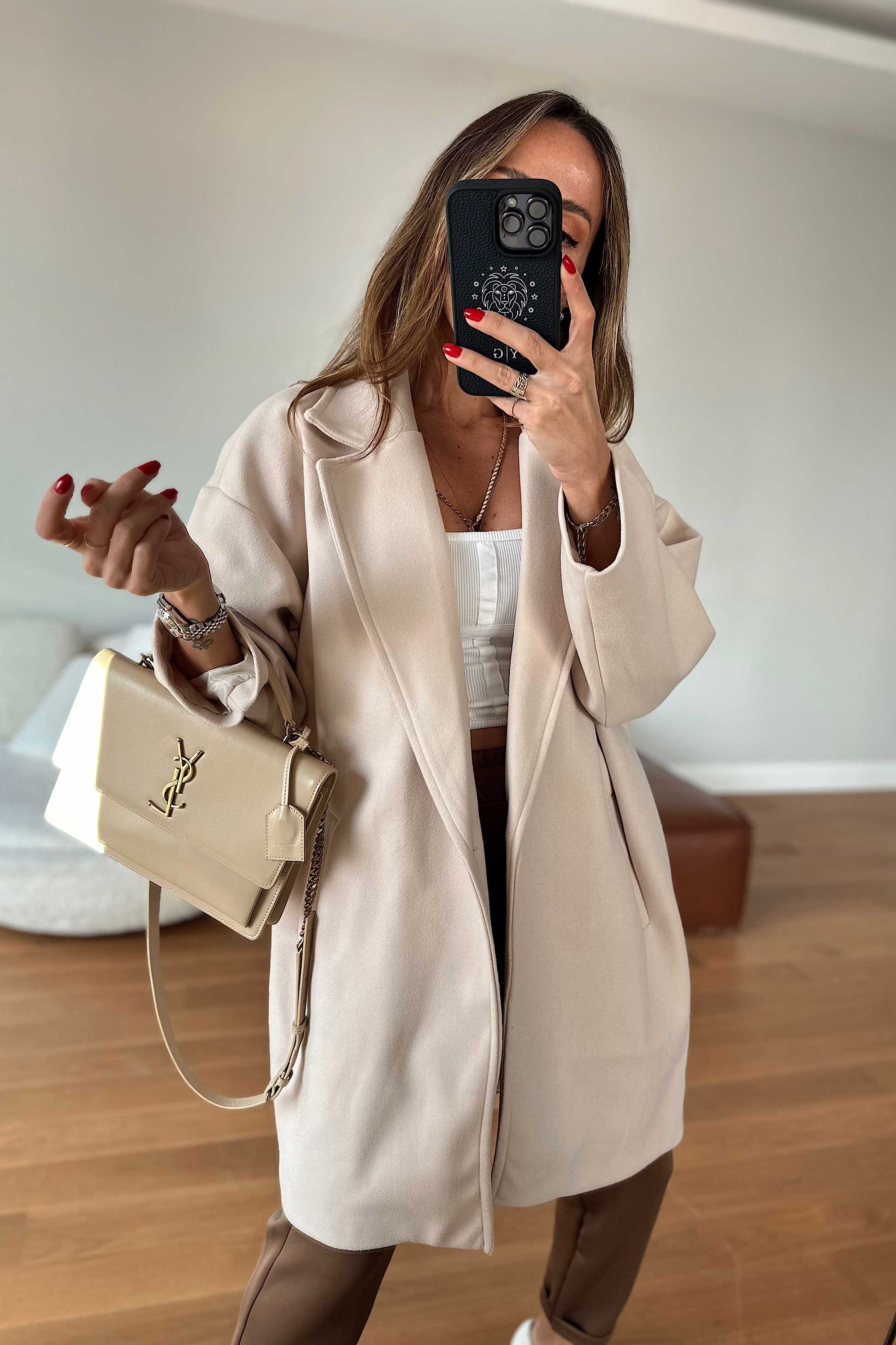 Oversize Kaşe Midi Kaban Taş