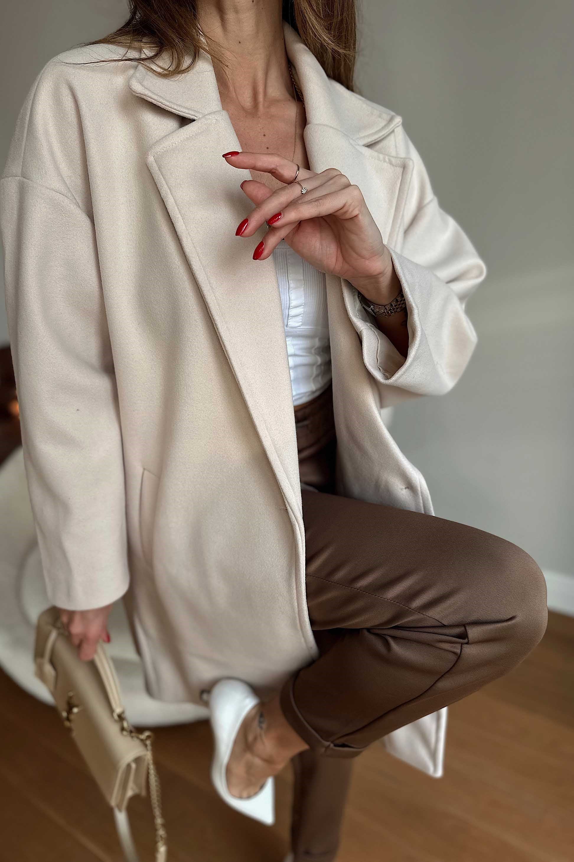 Oversize Kaşe Midi Kaban Taş