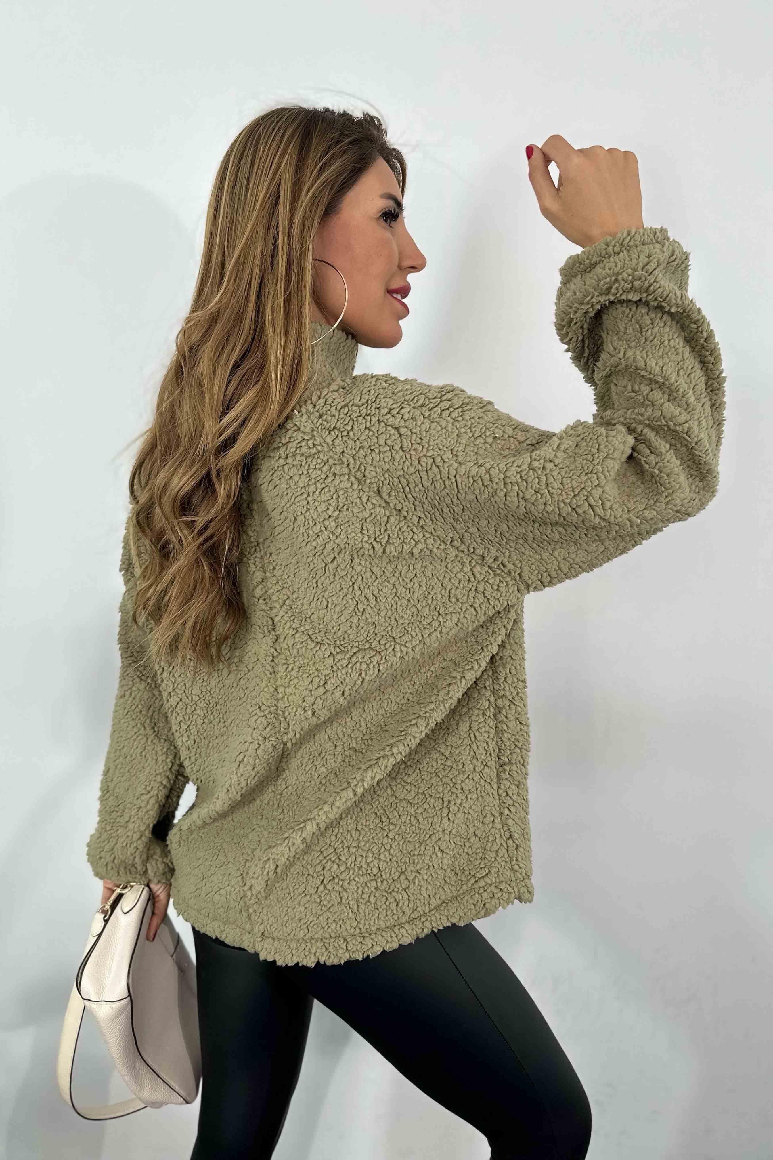 Oversize Teddy Kadın Sweatshirt Haki