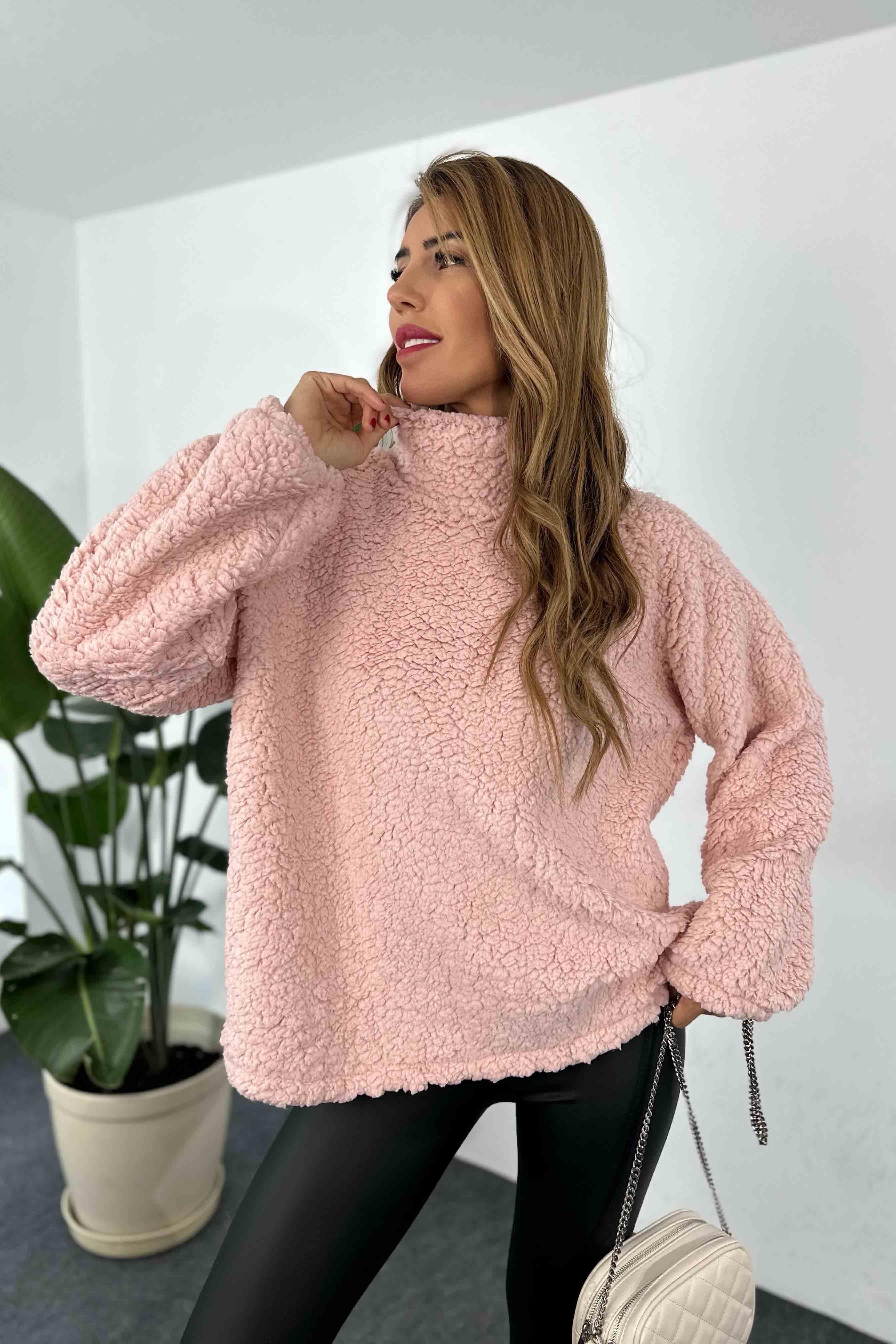 Oversize Teddy Kadın Sweatshirt Toz Pembe