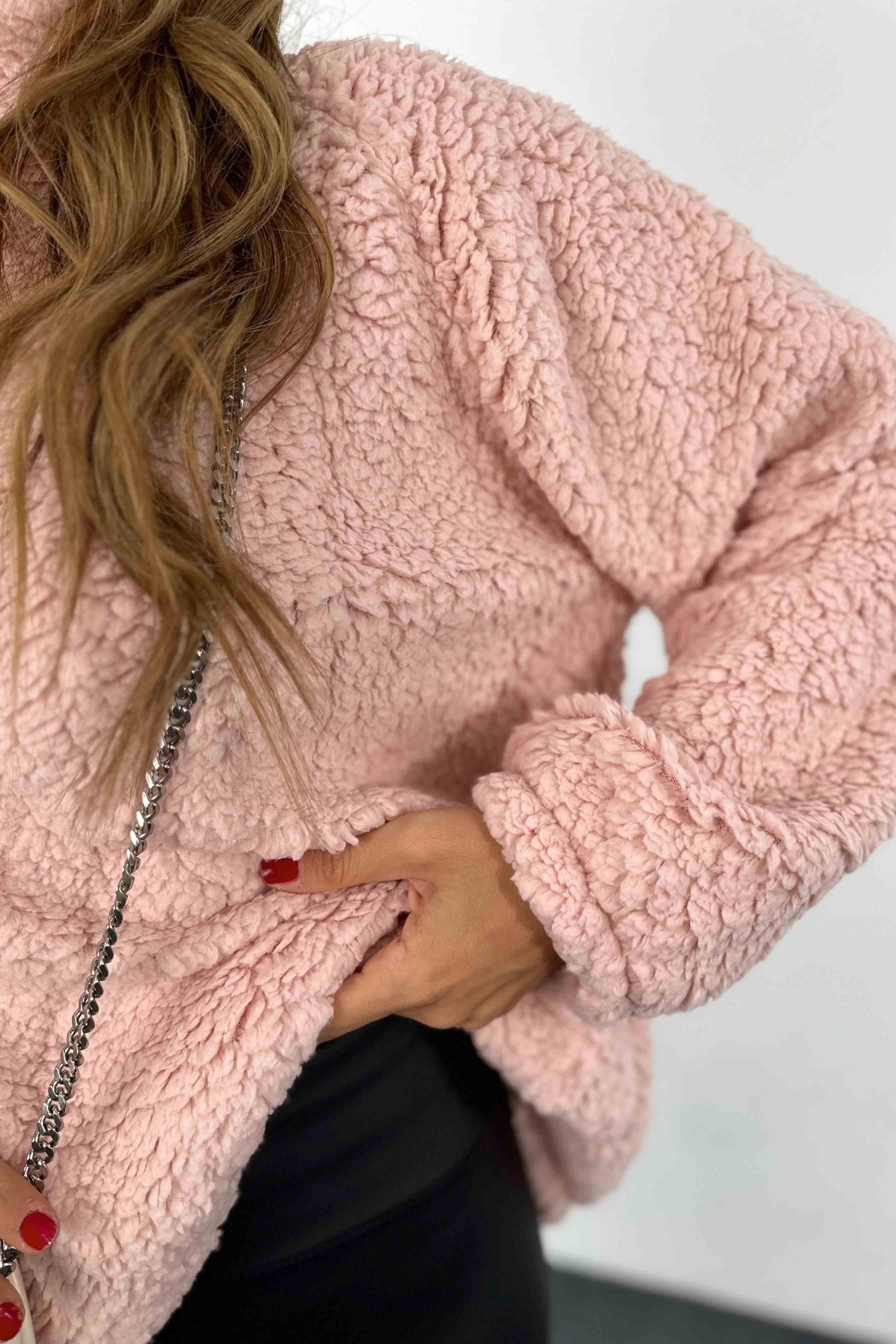 Oversize Teddy Kadın Sweatshirt Toz Pembe