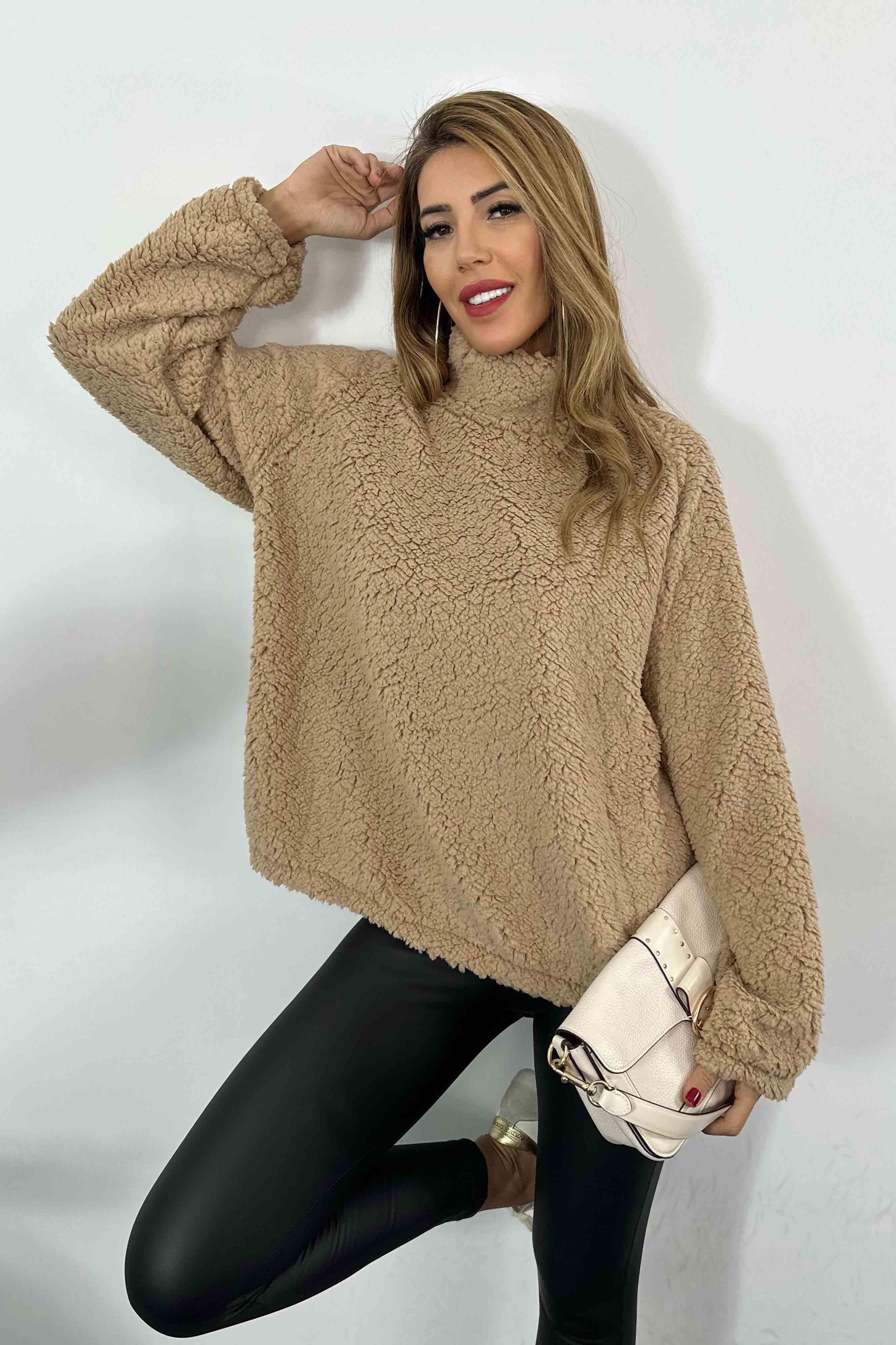 Oversize Teddy Kadın Sweatshirt Vizon
