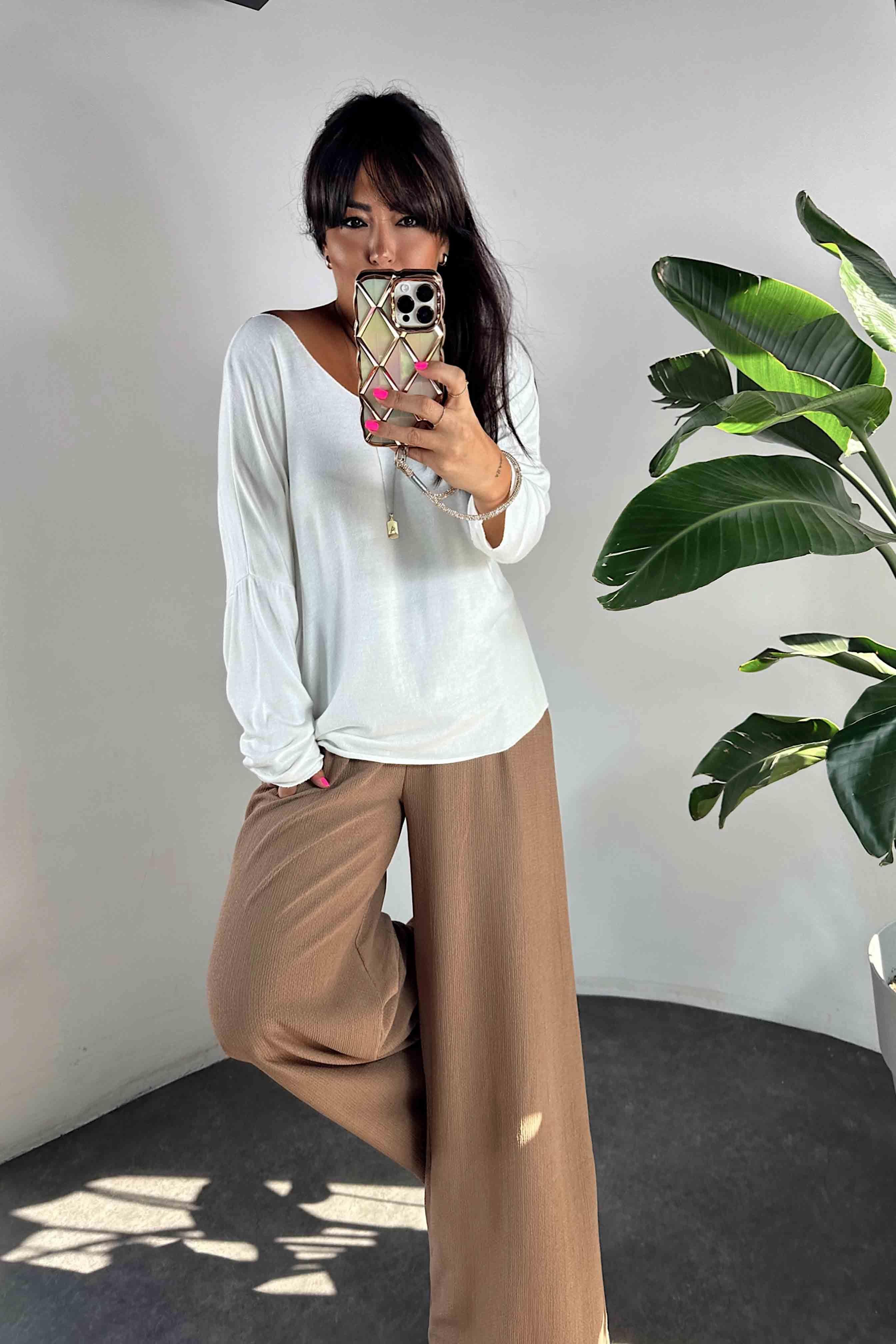 Oversize V Yaka Angora Kadın Kazak Beyaz