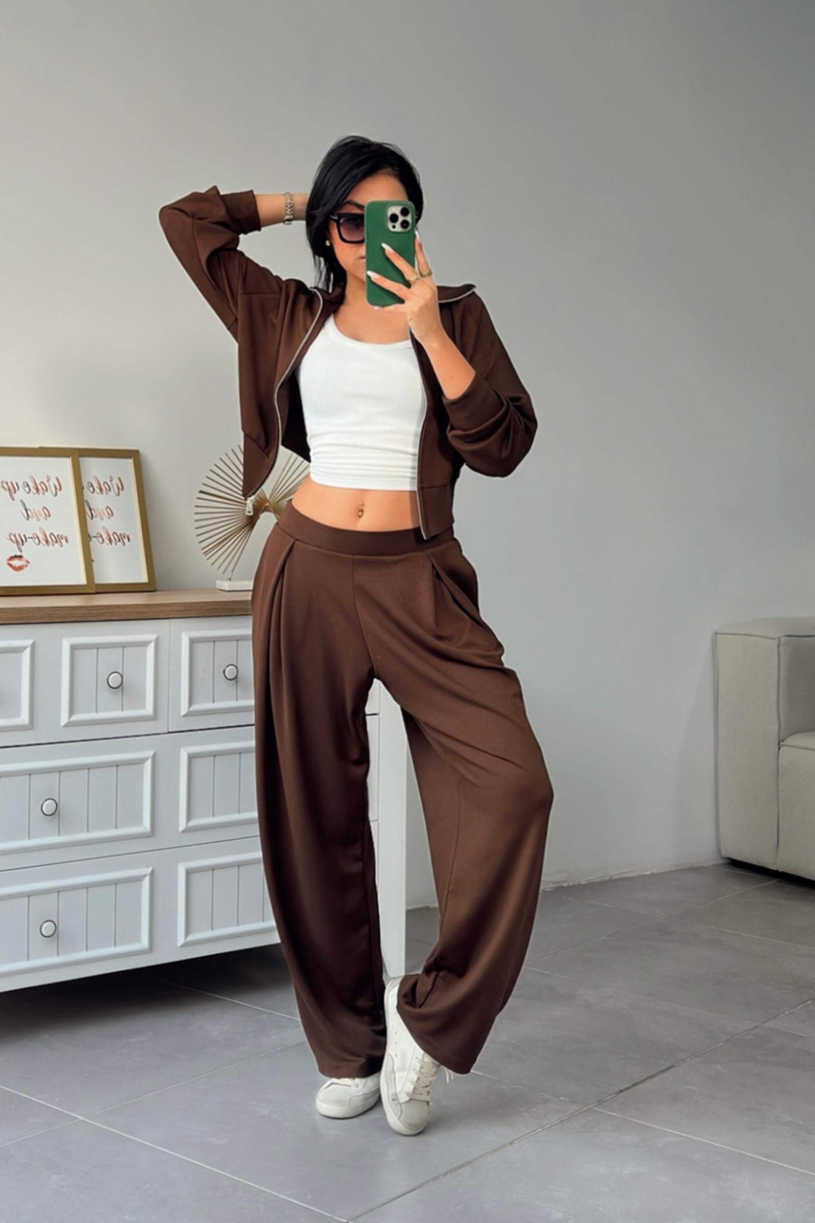 Oys Model Fermuarlı İkili Takım Acı Kahve