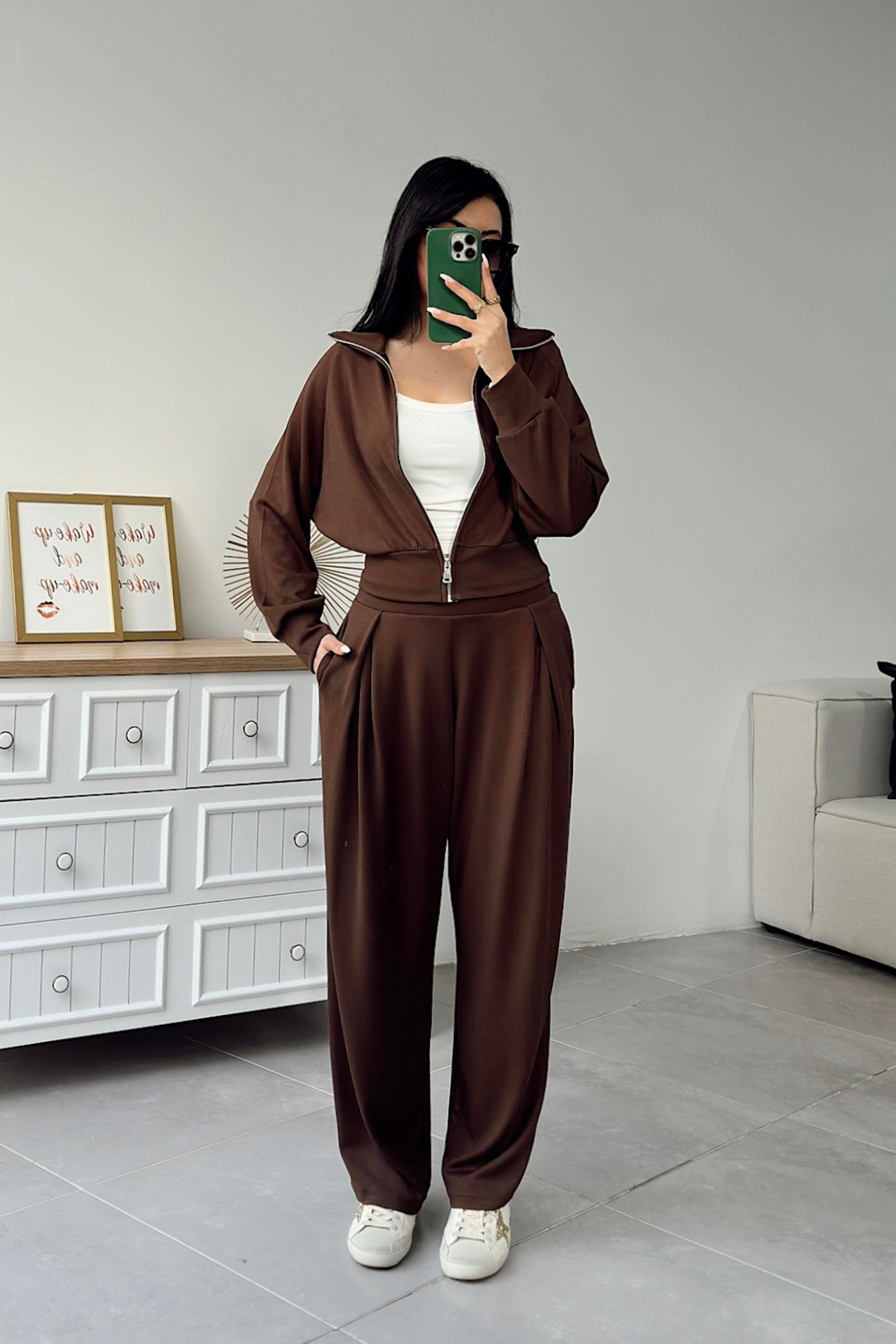 Oys Model Fermuarlı İkili Takım Acı Kahve