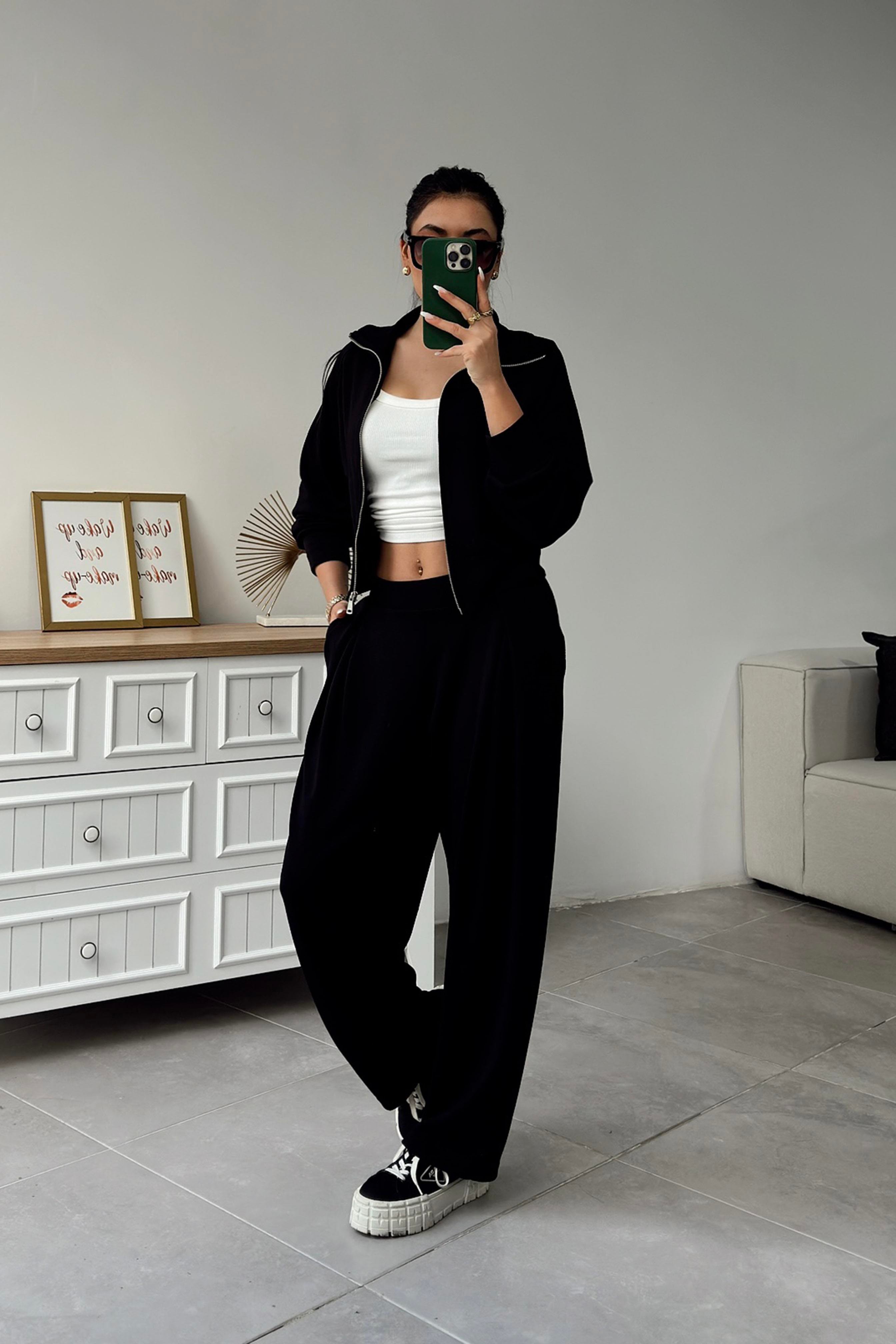 Oys Model Fermuarlı İkili Takım Siyah