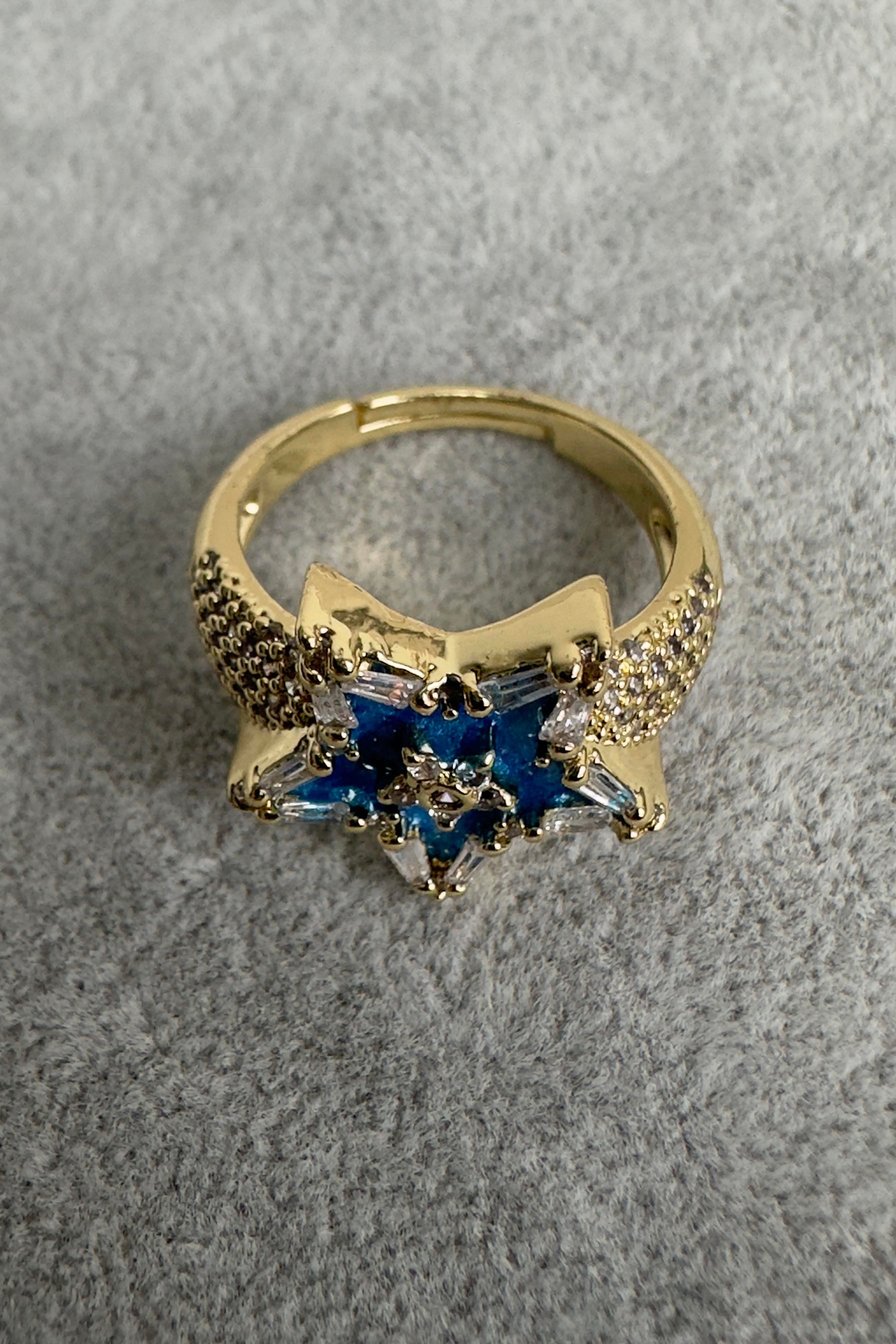 Özel Seri Zirkon Taşlı Kuzey Yıldız Model Ayarlanabiliir Yüzük Gold