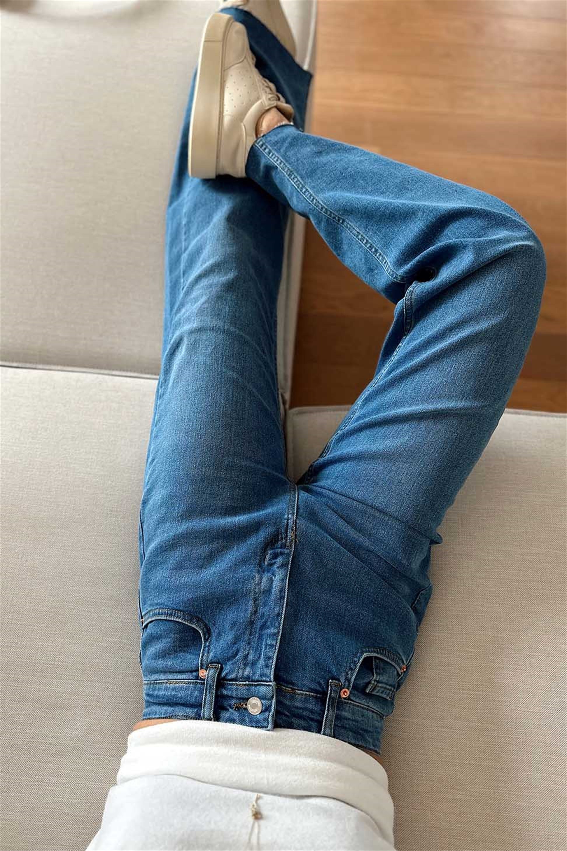 Paçası Kesik Bol Paça Salaş Pantalon Mavi