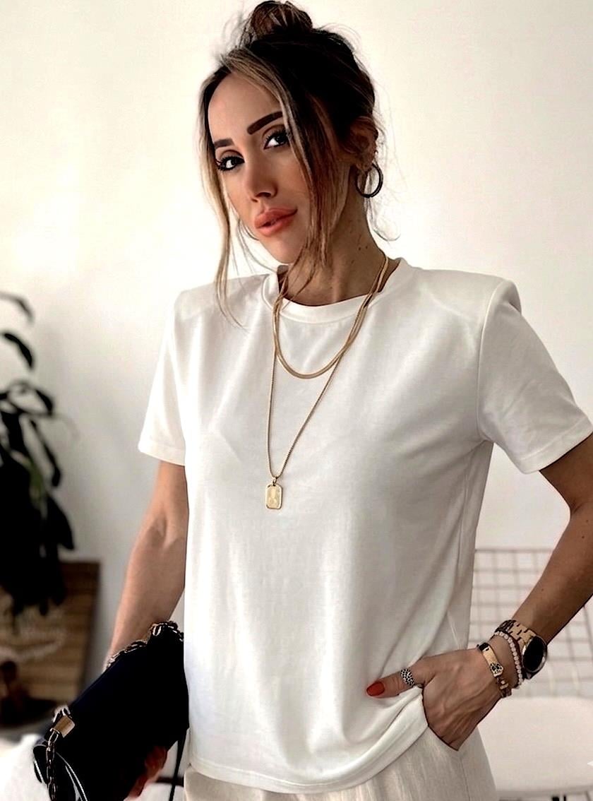 Pamuk ve Modal Kumaş Karışımlı Tshirt Ekru