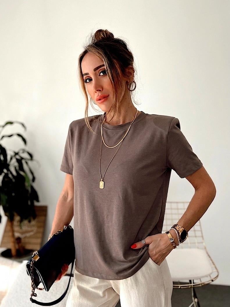 Pamuk ve Modal Kumaş Karışımlı Tshirt Kahve