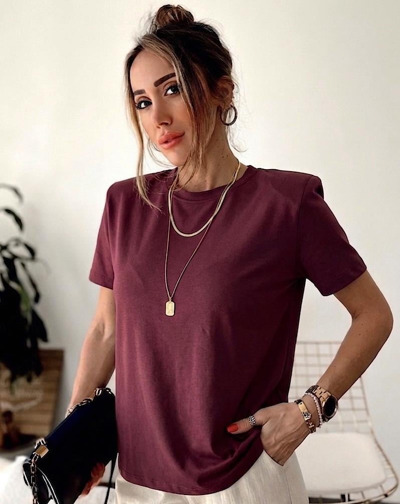 Pamuk ve Modal Kumaş Karışımlı Tshirt Bordo