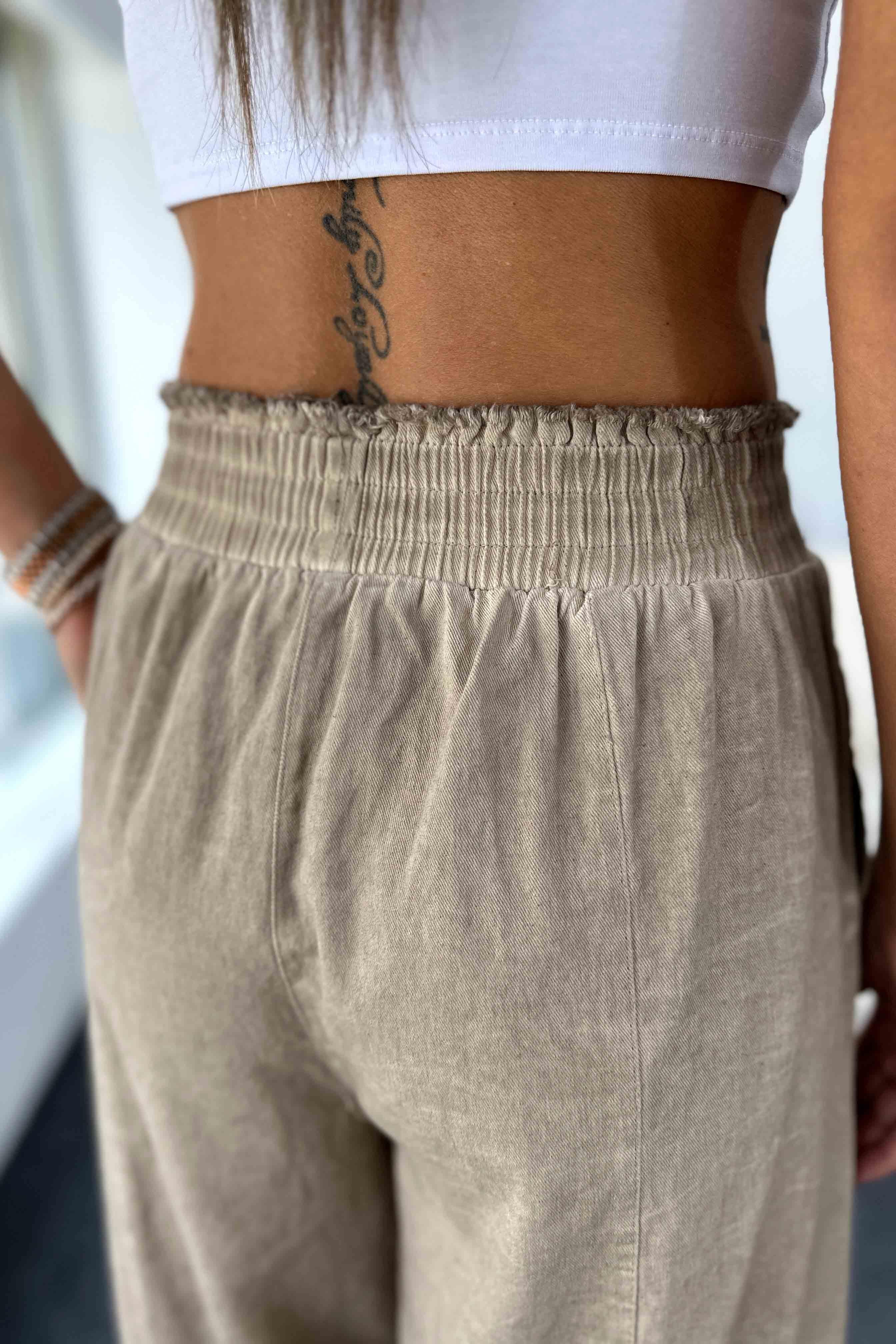 Pamuklu İnce Denim Kumaş Salaş Şalvar Pantolon Vizon