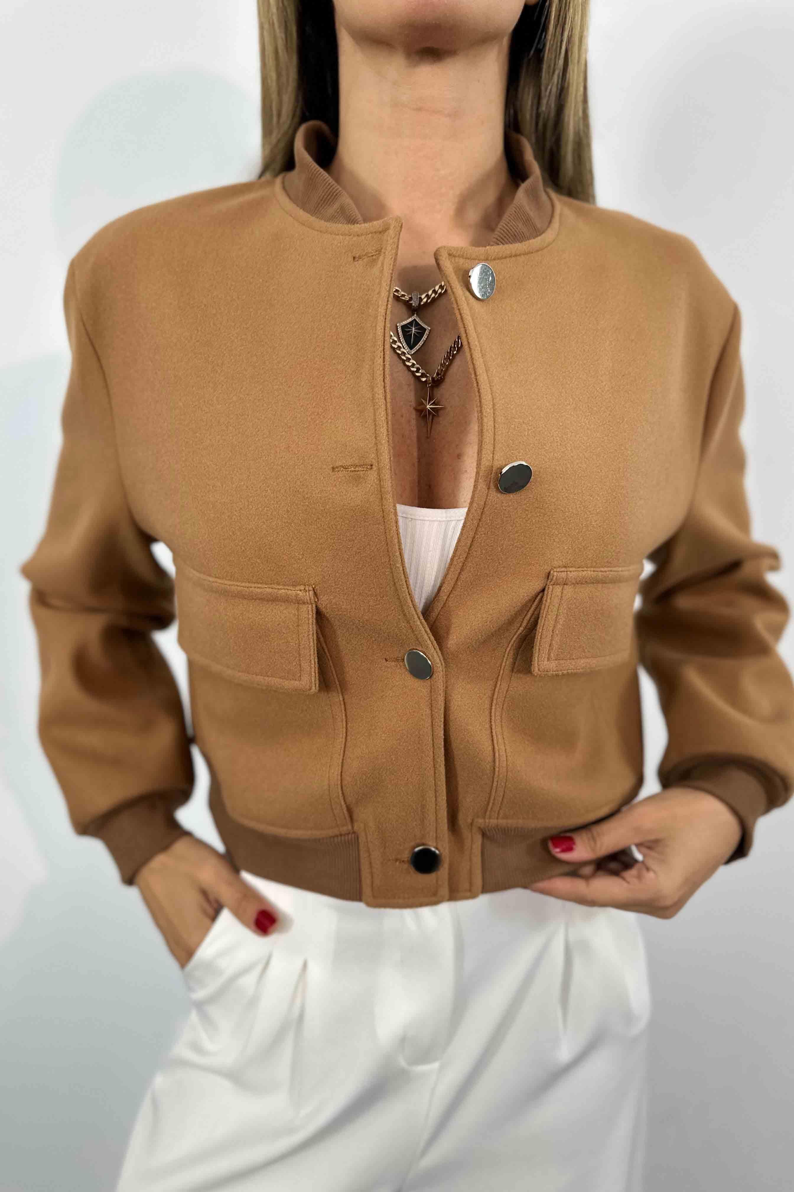 Pamuklu Kaşe Kumaş Bomber Ceket Camel
