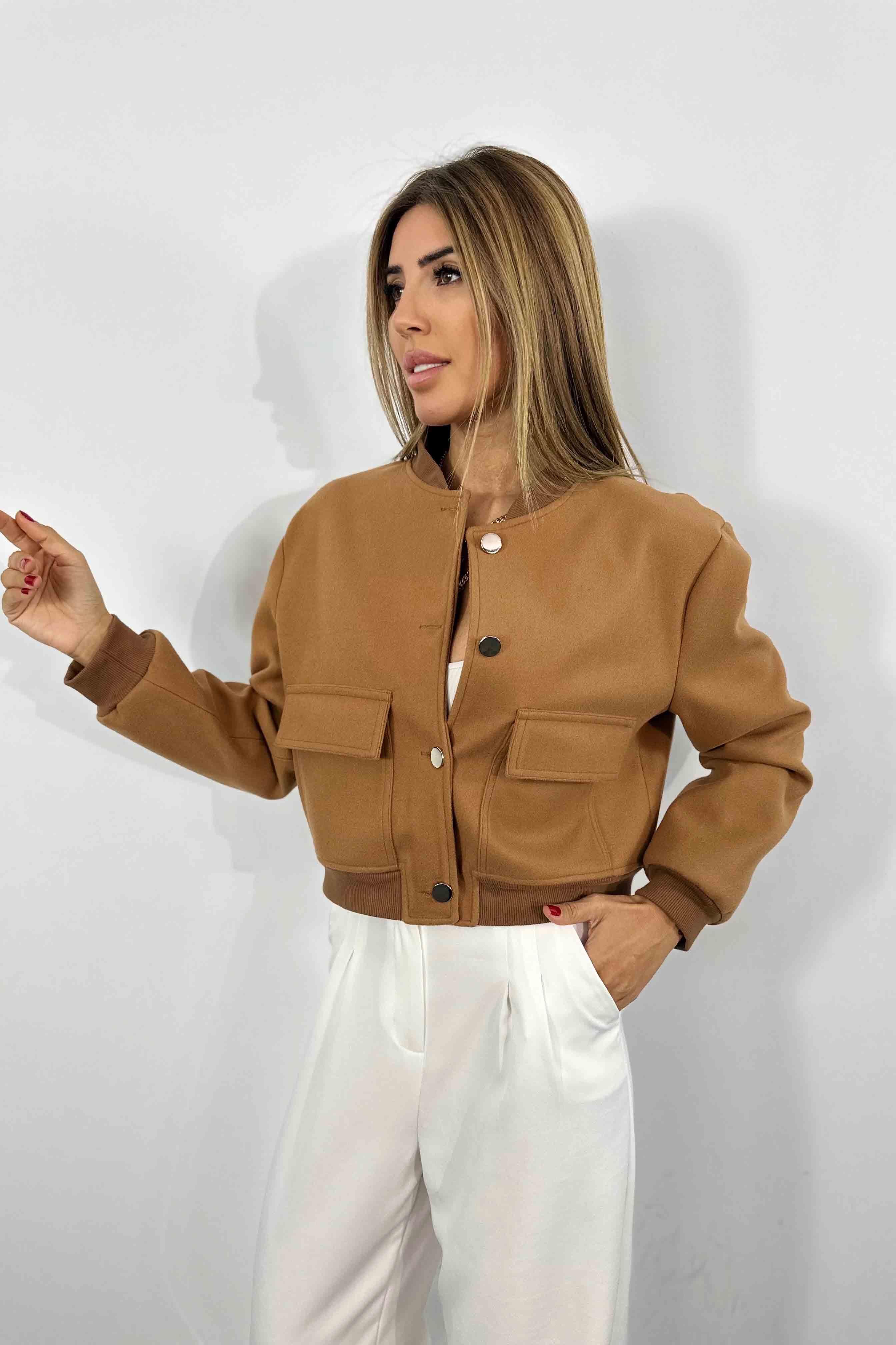 Pamuklu Kaşe Kumaş Bomber Ceket Camel