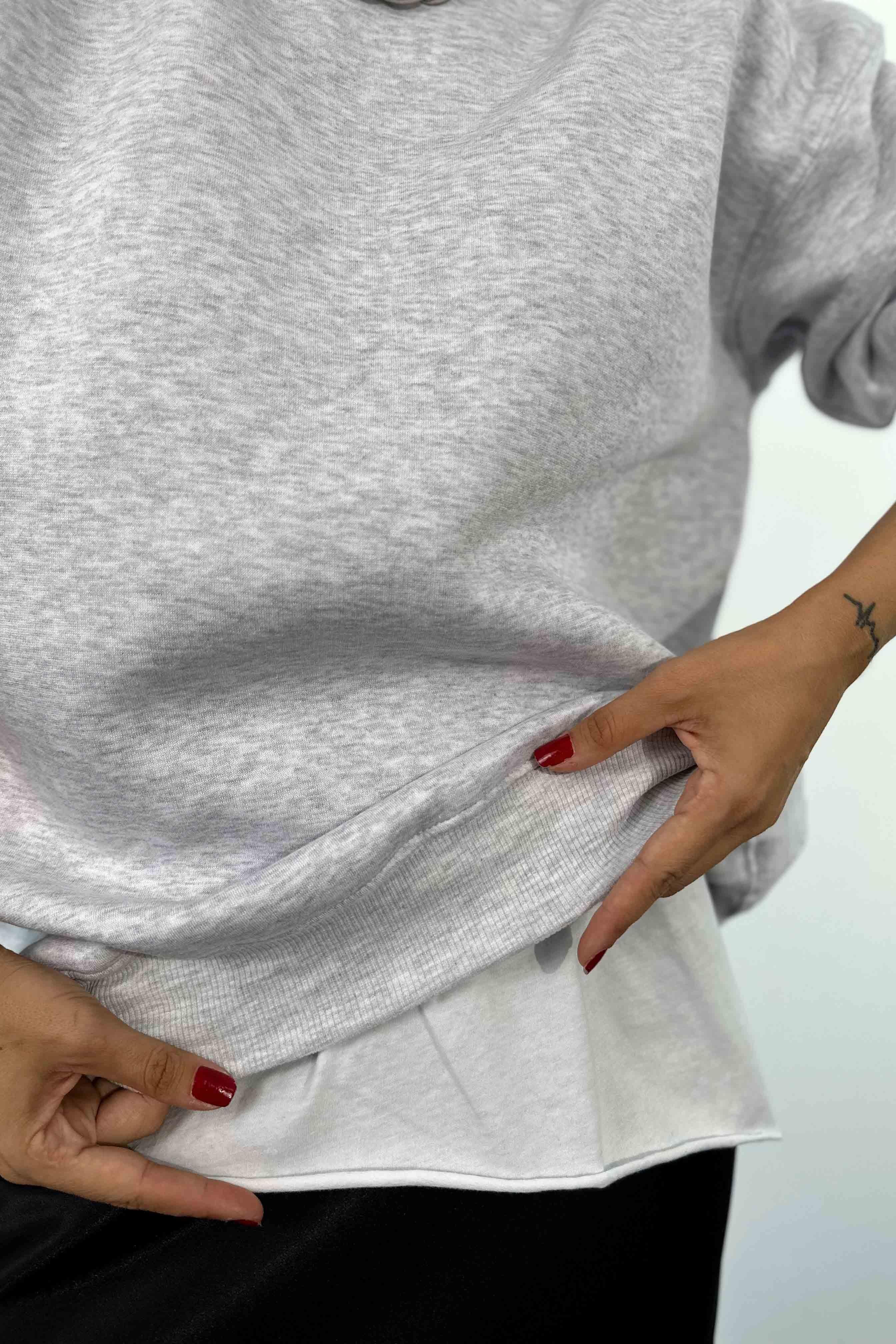 Pamuklu Kumaş İçi Şardonlu Oversize Sweatshirt Gri