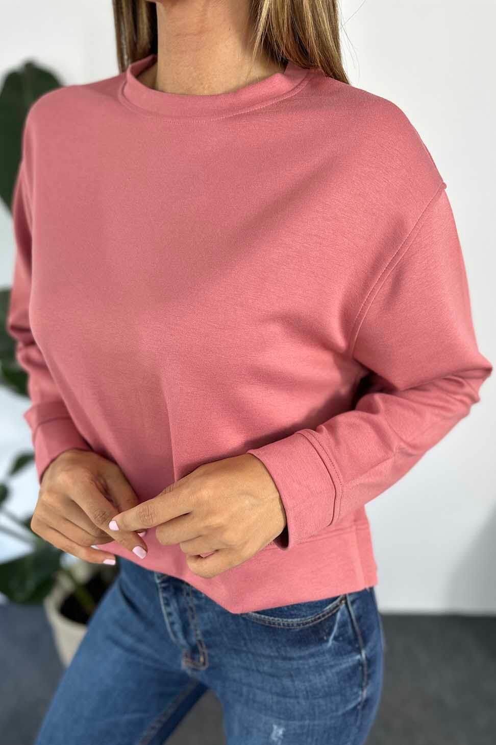 Pamuklu Kumaş Yırtmaç Detaylı Sweatshirt Pudra