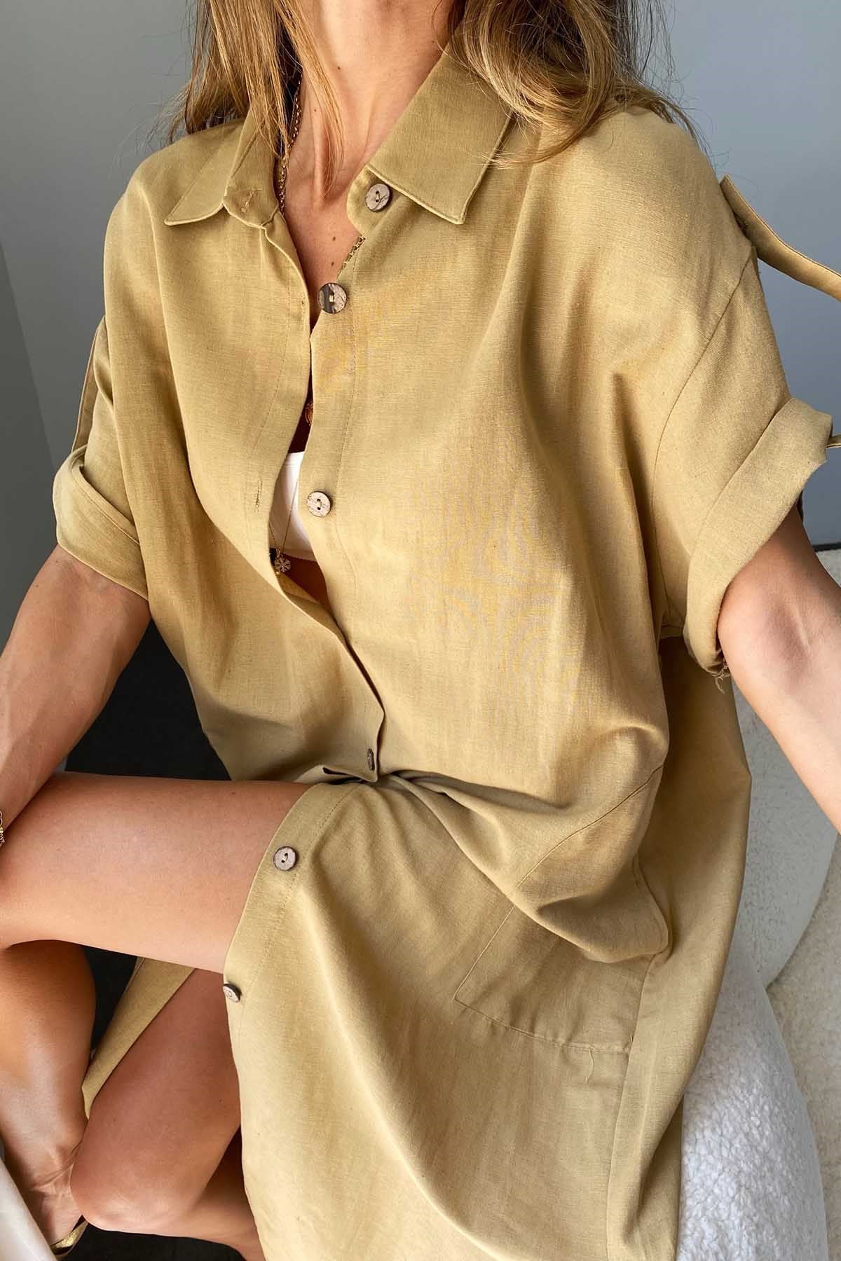 Pamuklu Oversize Elbise Camel