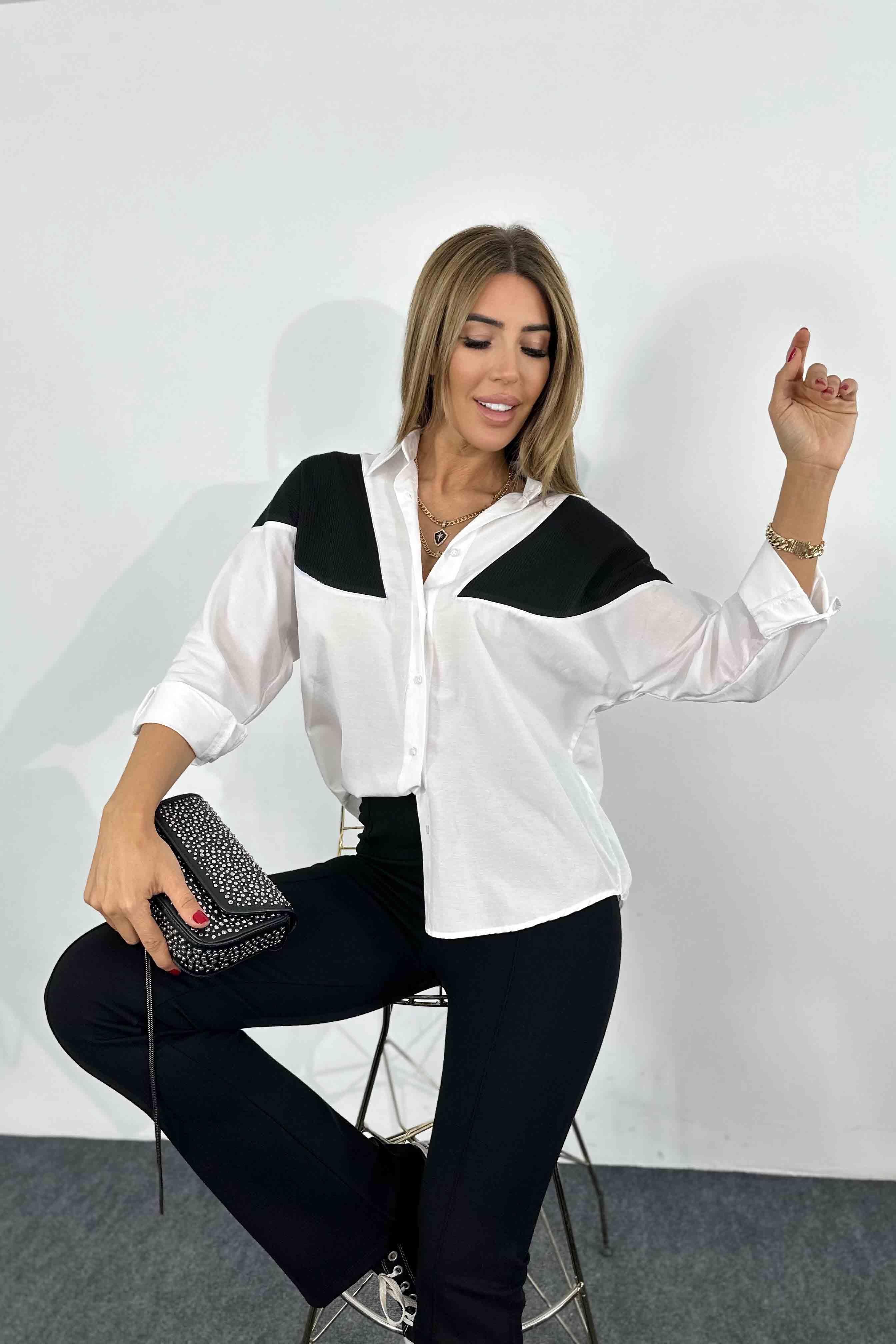 Pamuklu Poplin Kumaş Kaşkorseli Gömlek Beyaz
